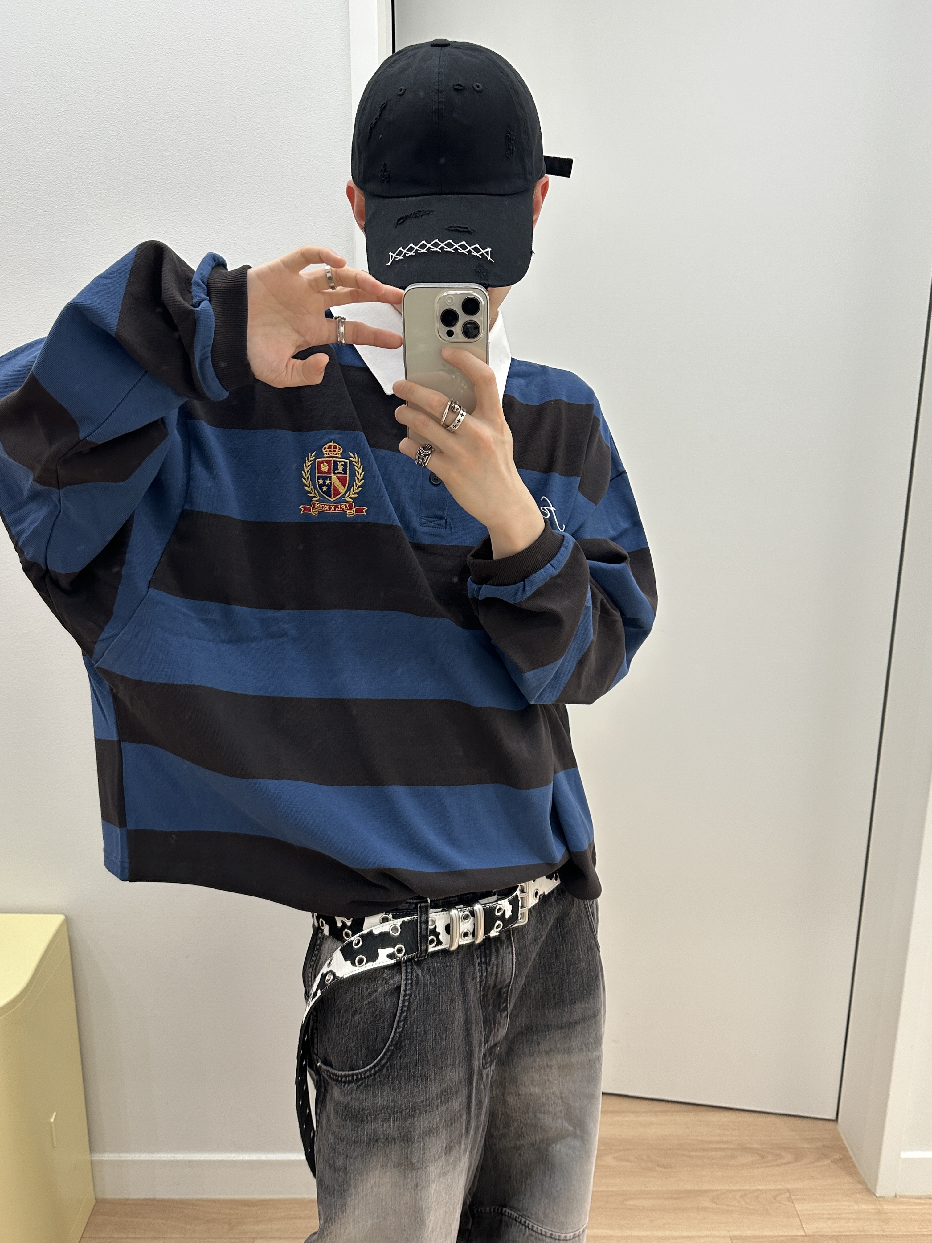 Junne A08 IX Logo Ball Cap Black, Kamien x MJD Double Hole Belt Oreo Calf Hair 착용 스타일 - 1
