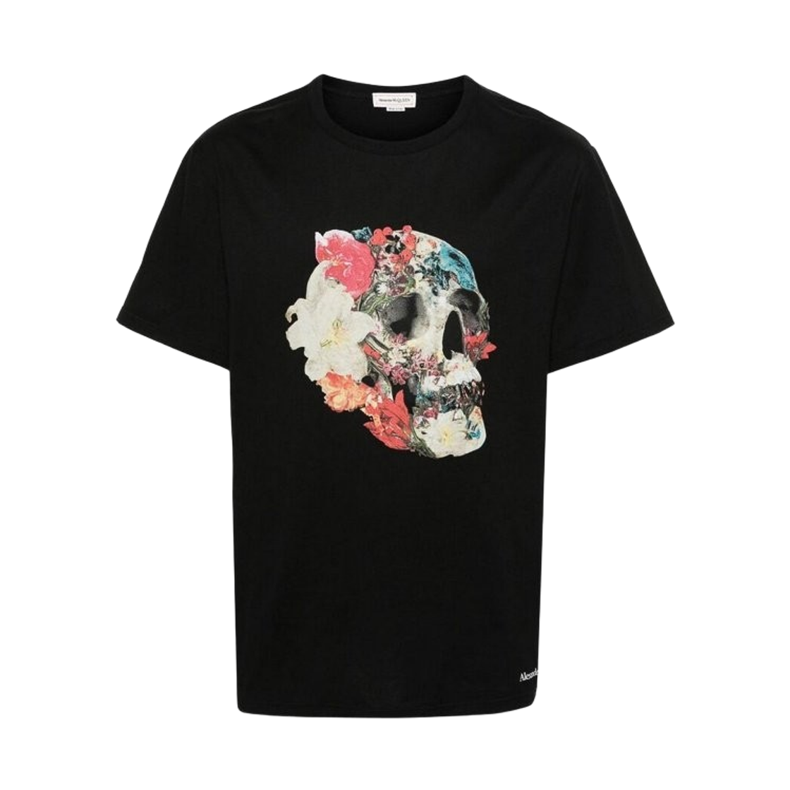 알렉산더 맥퀸 플로랄 스컬 프린트 코튼 티셔츠 블랙(Alexander McQueen Floral Skull Print Cotton T-Shirt Black)