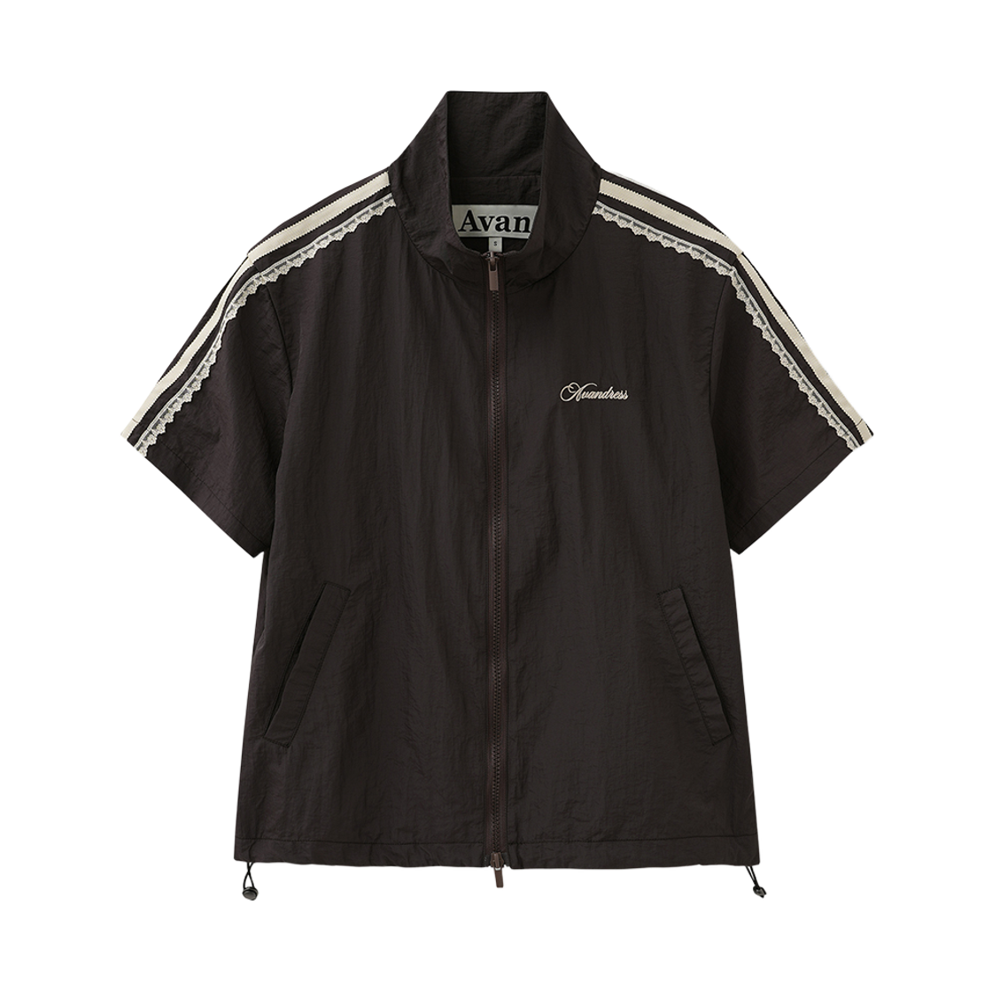 AD62JP01BR Avandress Lottie Line Half Sleeve Zip-Up Brown