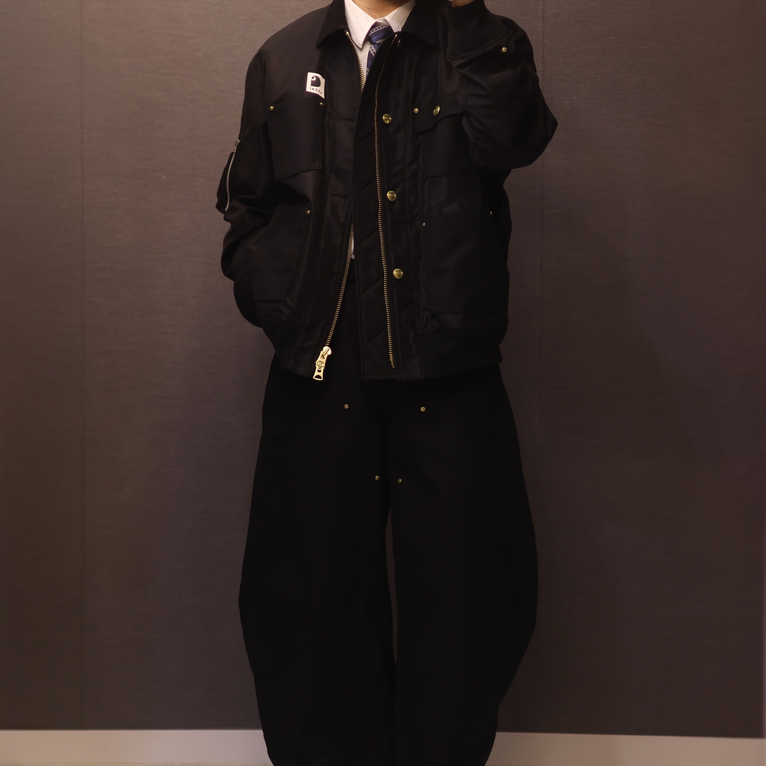 Sacai x Carhartt WIP Nylon Twill X Duck Blouson Sacai Black, Sacai x Carhartt WIP Duck Pants Sacai Black 착용 스타일 - 3