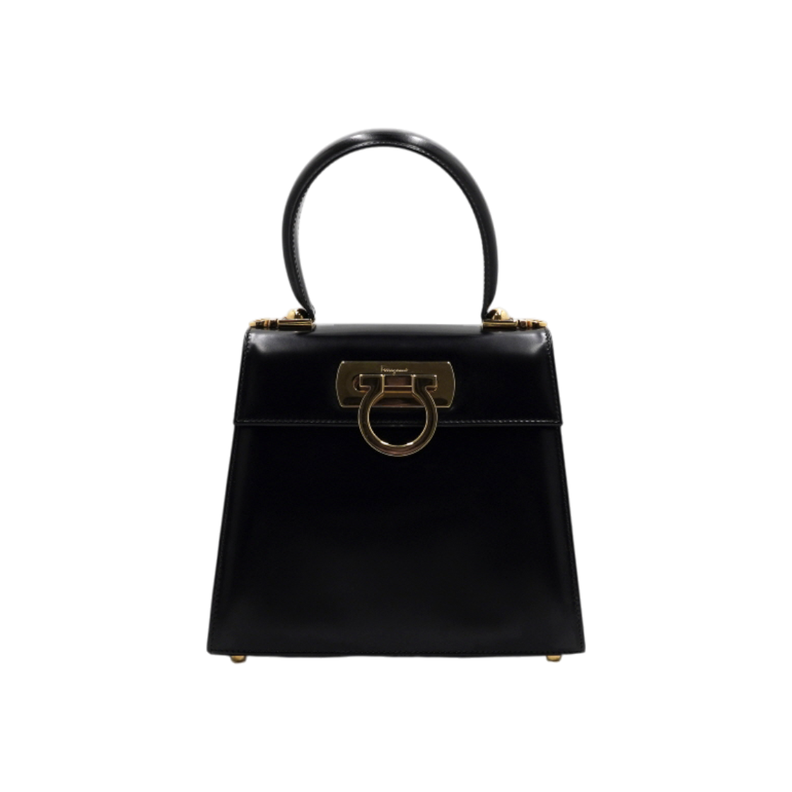 ITNGPR6MCHLW Ferragamo 21 2193 Black Gancini Iconic Top Handle Small Kelly Tote Bag