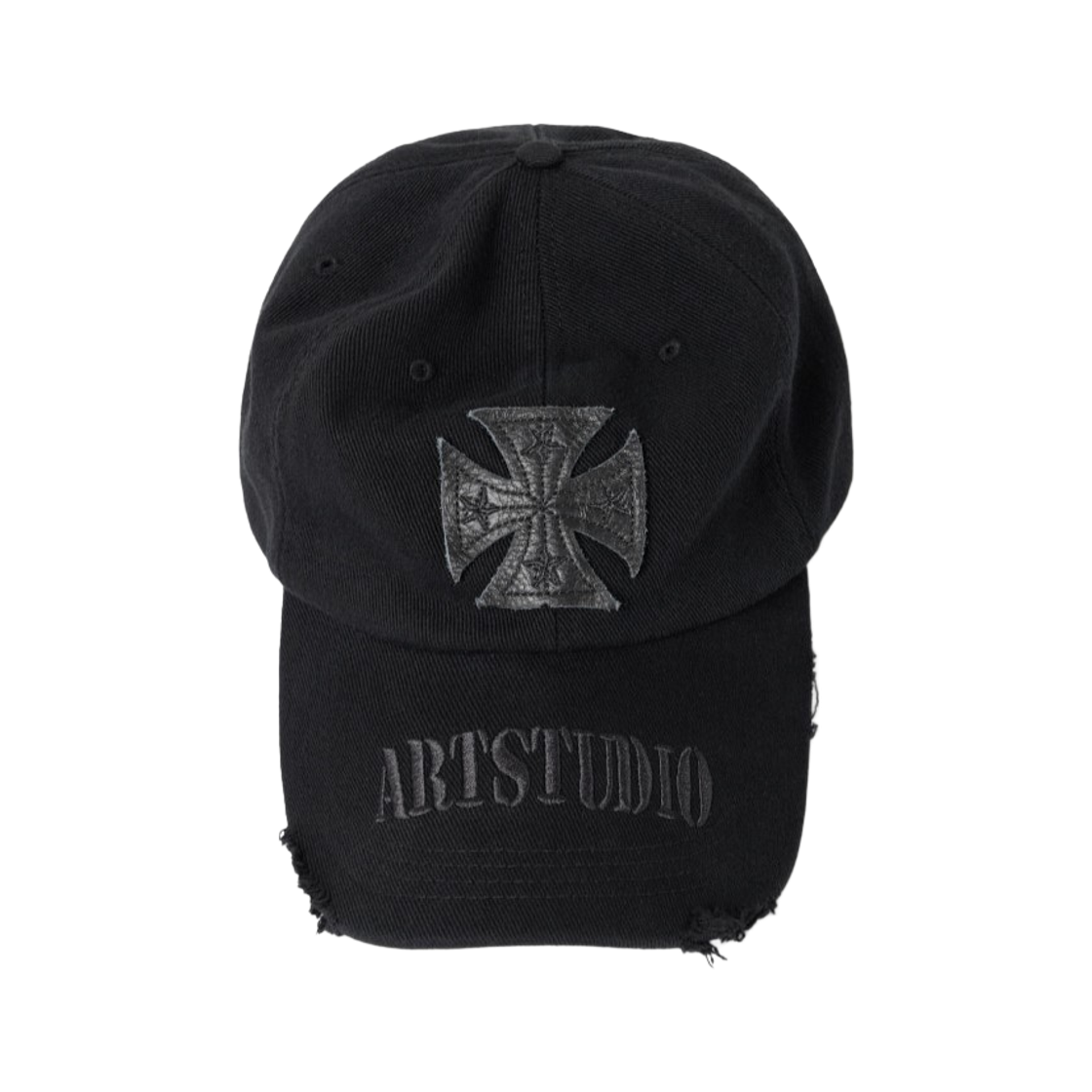 이티씨이 레더 크로스 디스트로이드 캡 블랙(ETCE Leather Cross Destroyed Cap Black)