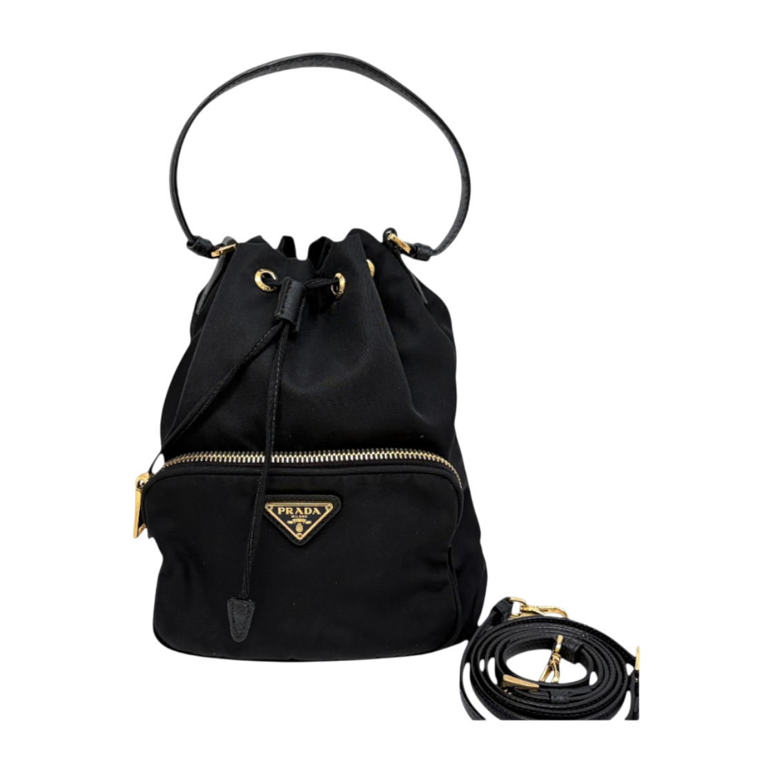 ITNT55P48CKJ Prada Triangle Logo Nylon Bucket Bag Black