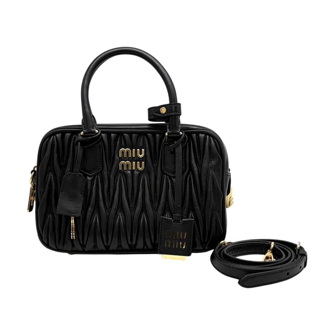 IT6UE2N7DQGS Miu Miu Matelasse Tote Bag Black 5BB124