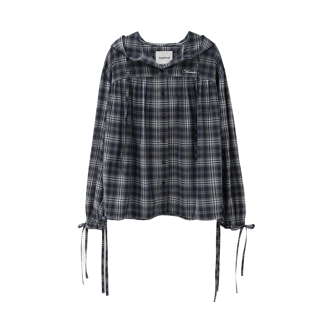 AD61SH01NV Avandress Roi Check Hoody Shirt Navy