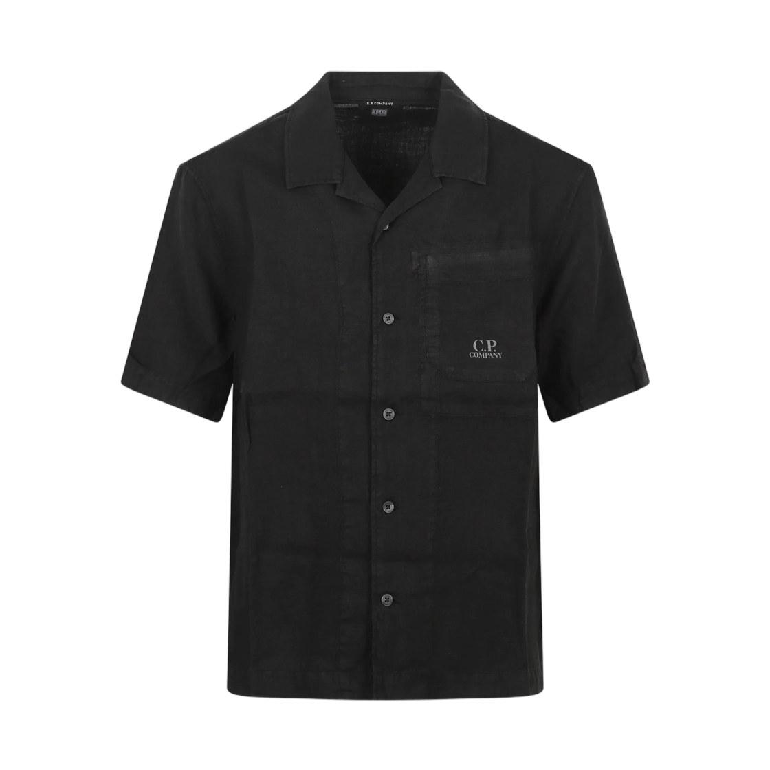 20CMSH258A110533G999 C.P. Company Linen Boxy Short Sleeve Button Shirt Black - 26SS
