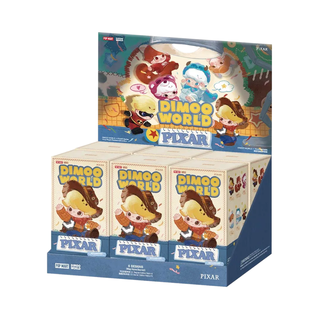 - Pop Mart Dimoo World x Pixar Series Vinyl Plush Pendant Sealed Case (6 Blind Boxes)