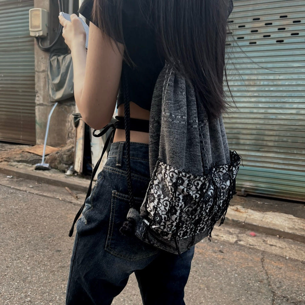 무성화 핸드메이드 빌리 데님 스트링백 백팩(MUSEONGHWA Handmade Billy denim string bag backpack) - 3