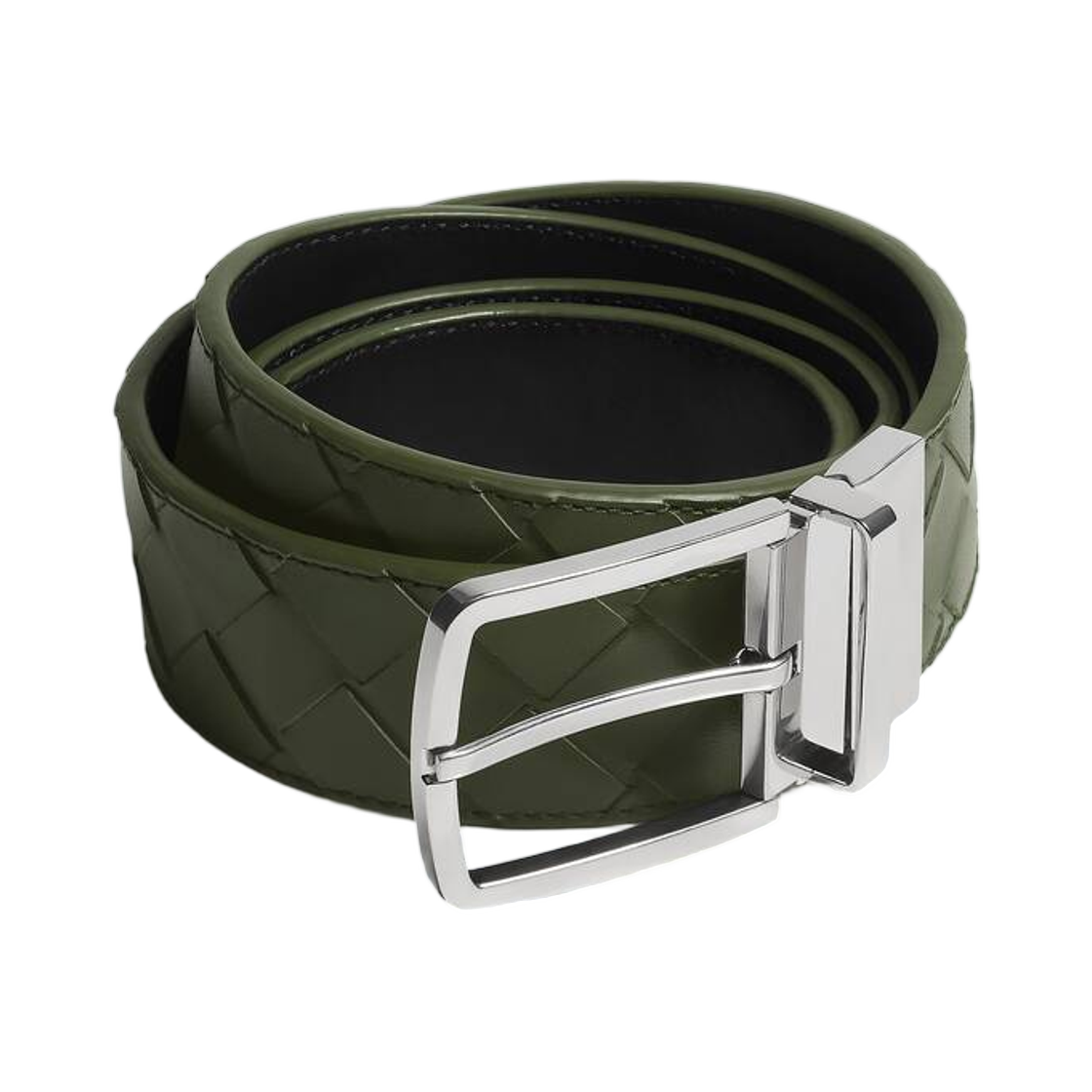 보테가 베네타 인트레치아토 리버시블 벨트 그린 트위드 블랙(Bottega Veneta Intrecciato Reversible Belt Green Tweed Black) - 1