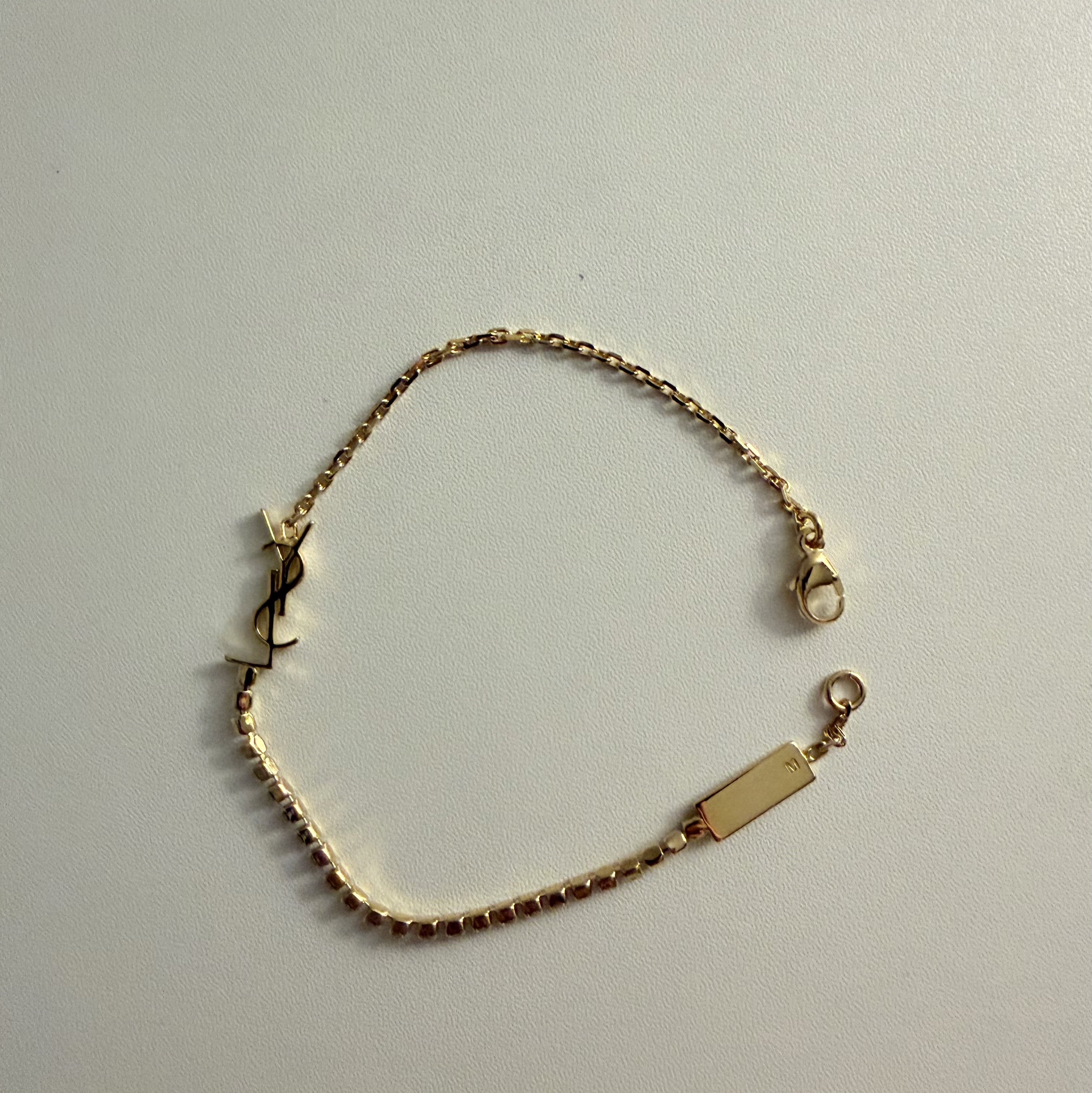 (W) Saint Laurent Opyum Charm Bracelet in Metal and Rhinestone Crystal Gold 착용 스타일