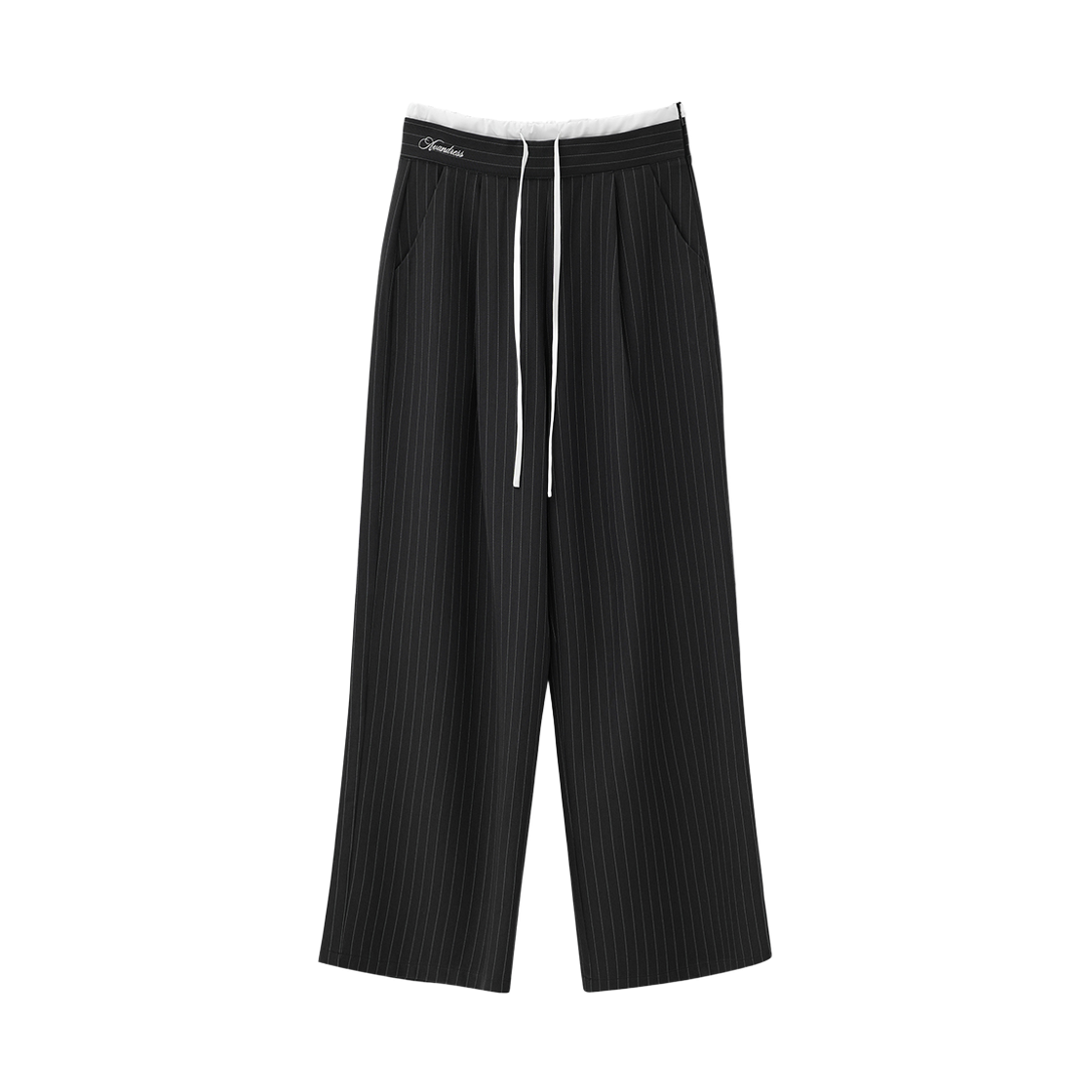 어반드레스 벨로 더블 웨이스트밴드 스트라이프 슬랙스 블랙(Avandress Velo Double Waistband Stripe Slacks Black)