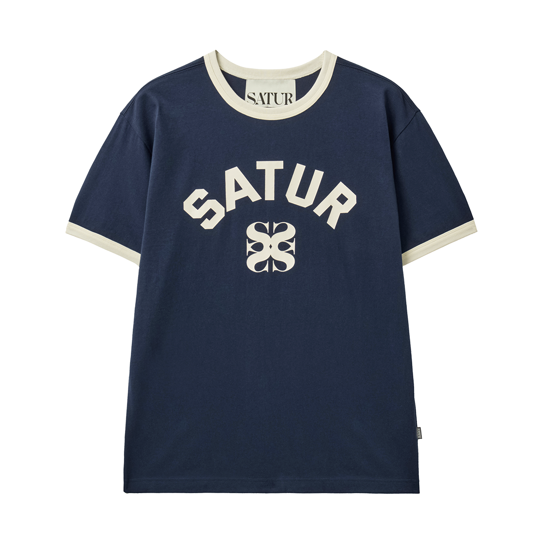 세터 아치 로고 링거 반팔 티셔츠 네이비(SATUR Arch Logo Ringer T-Shirt Navy)