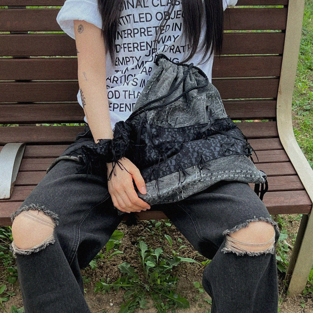 무성화 핸드메이드 빌리 데님 스트링백 백팩(MUSEONGHWA Handmade Billy denim string bag backpack) - 4