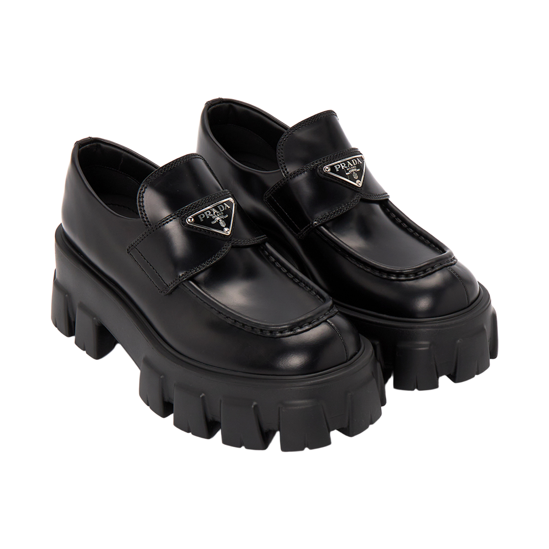 [17% 쿠폰] (W) 프라다 브러쉬드 레더 모놀리스 로퍼 블랙([17% 쿠폰] (W) Prada Brushed Leather Monolith Loafers Black) - 4