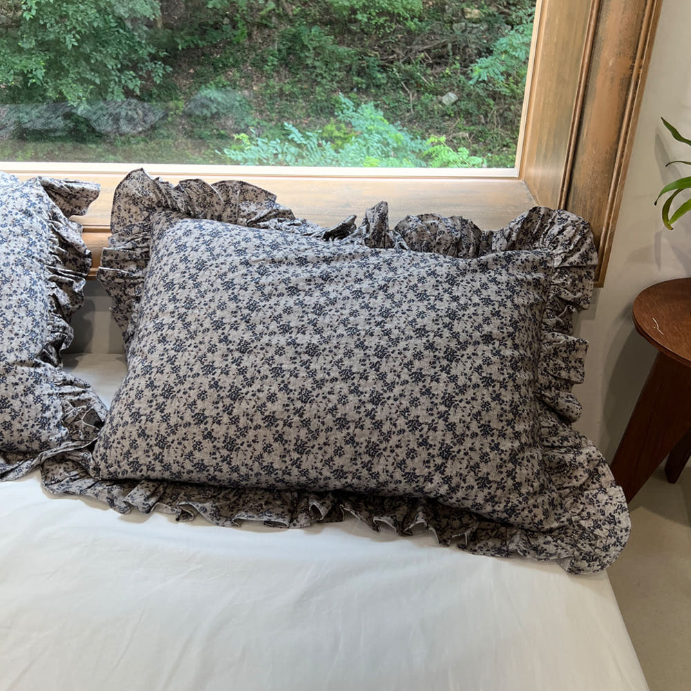 무성화 블루이즈더웜 꽃무늬 빈티지 프릴 순면 베개커버 40x60cm(MUSEONGHWA Blue Is The Warm Flower-Patterned Vintage Frill Pure Cotton Pillow Cover 40x60cm) - 6