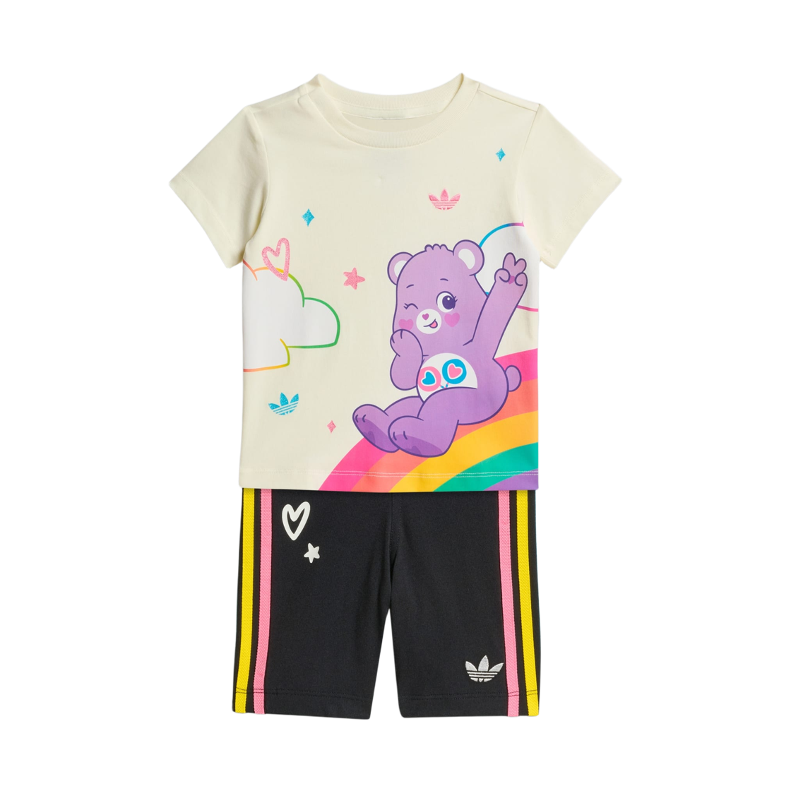 KS4226 (Kids) Adidas x Care Bears Shorts T-Shirt Set Off White Black - KR Sizing