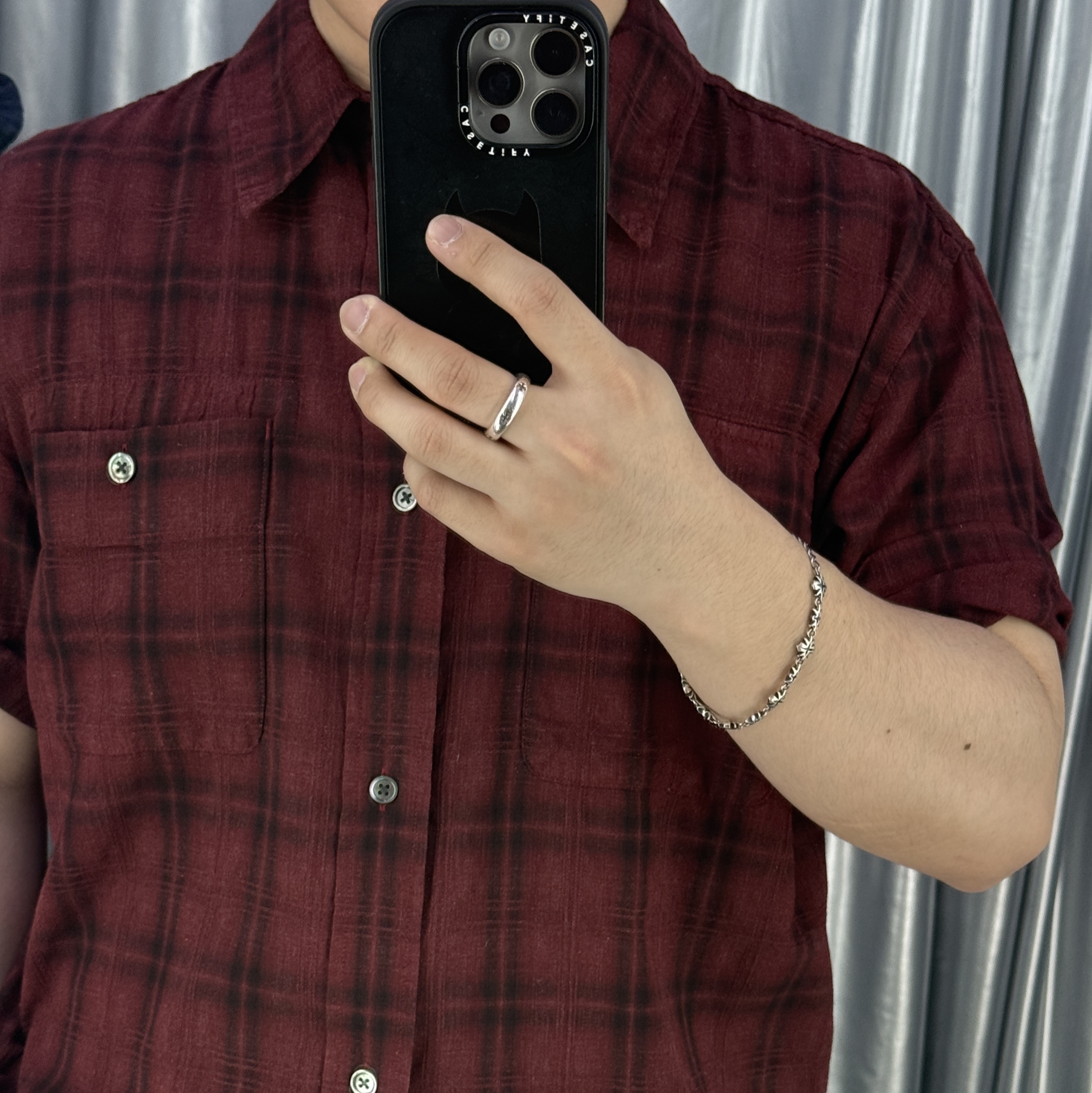 Hatchingroom 2PK Shirt 1/2 Over Dyed Check Dark Red, [프리오더] Polyteru 925 Silver Bracelet 003 Aqua Cross 착용 스타일 - 3