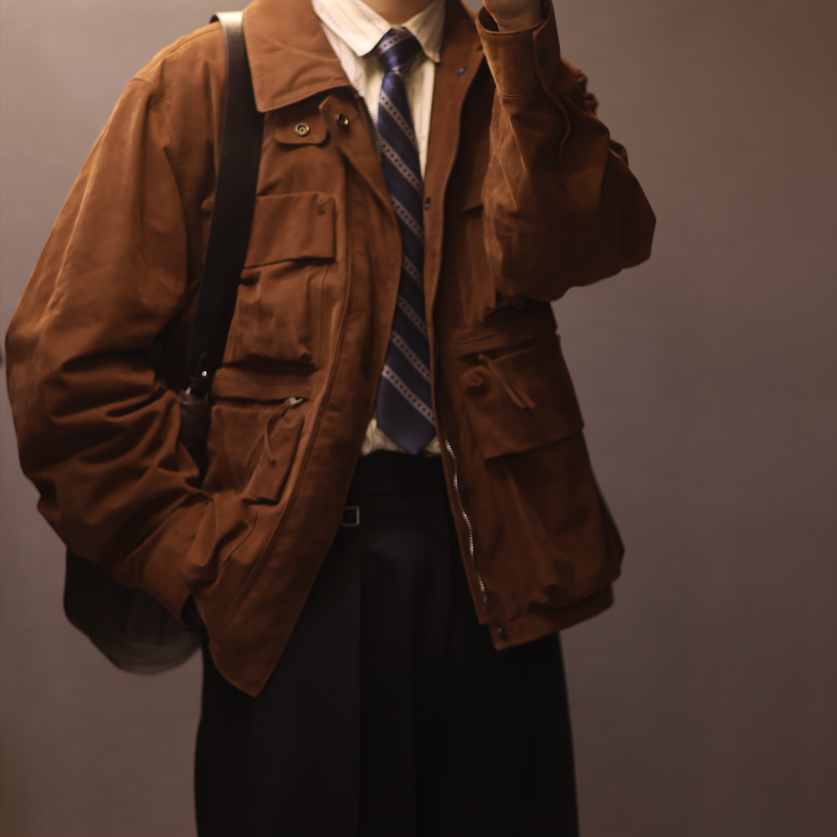 Lemaire Large Rail Belt Croissant Bag Grained Cow Leather Dark Chocolate, Wooyoungmi Wool Wide Folding Pants Black - 25SS 착용 스타일 - 1