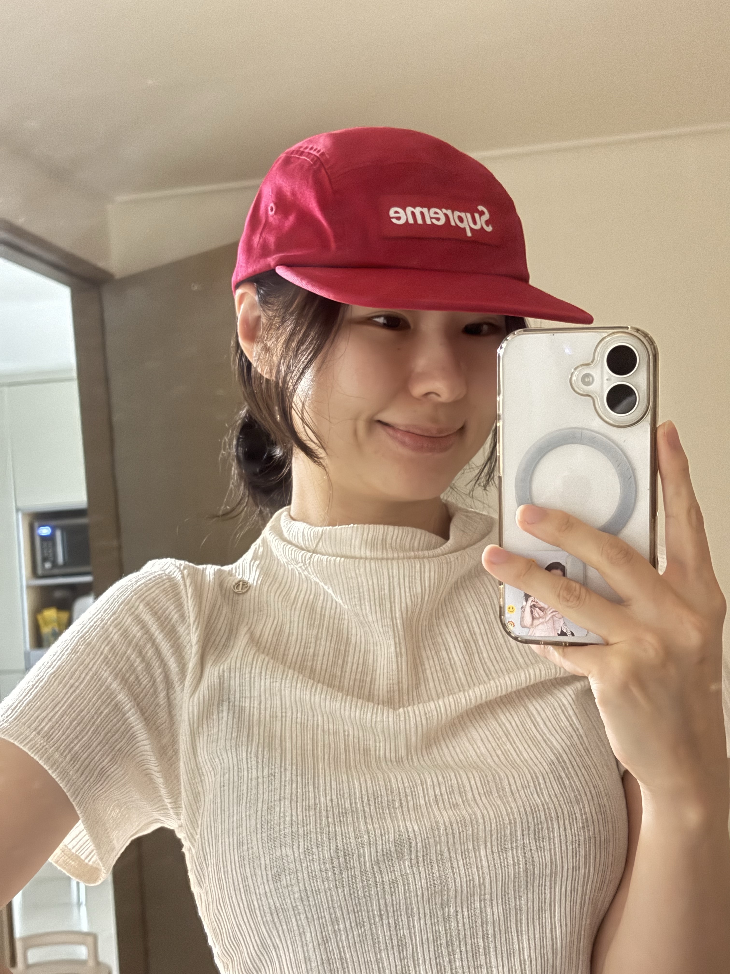 Supreme Washed Chino Twill Camp Cap Red - 26SS 착용 스타일