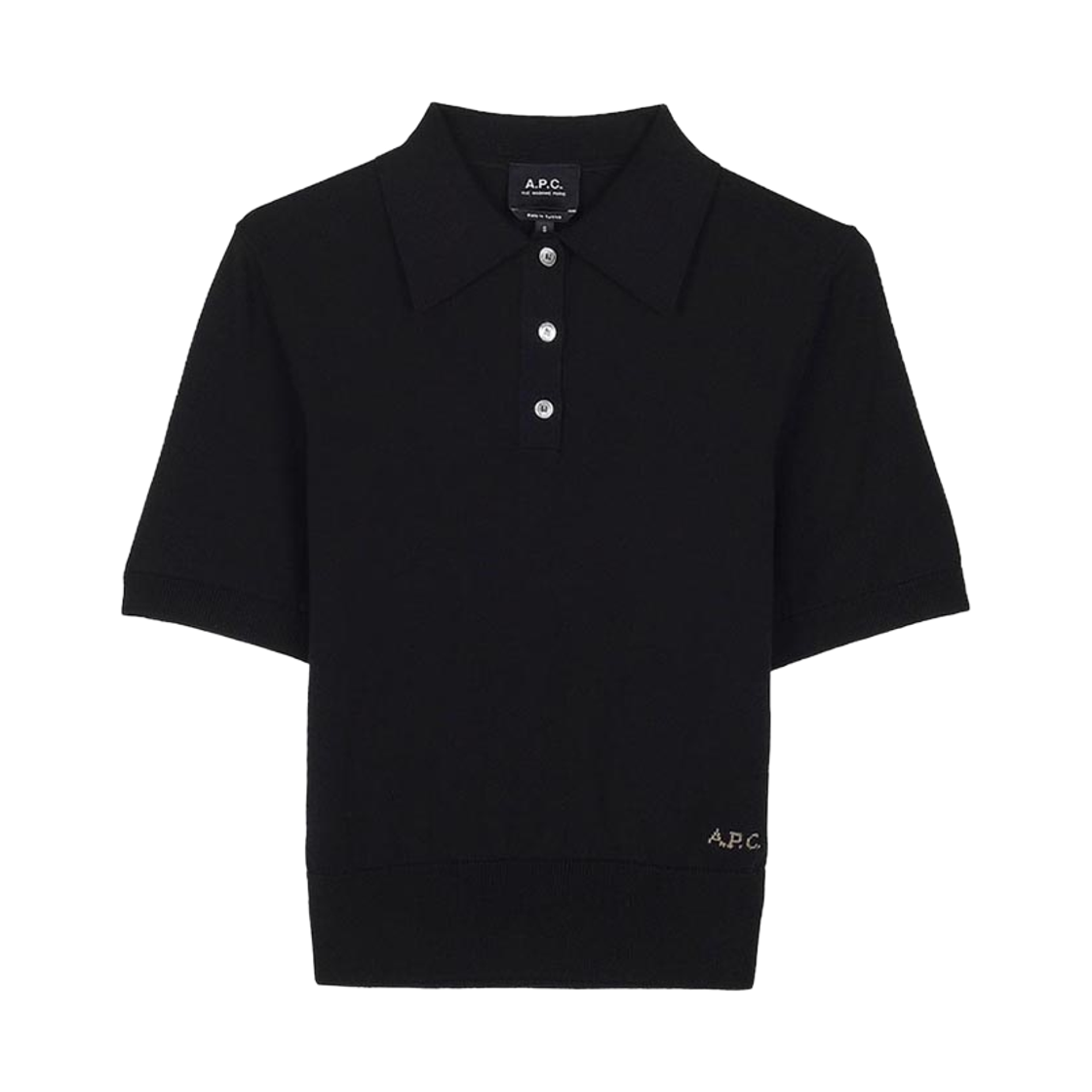 COEZJ-F23479-LZZ (W) A.P.C. Solid Colour Polo Shirt in Cotton Crepe Noir
