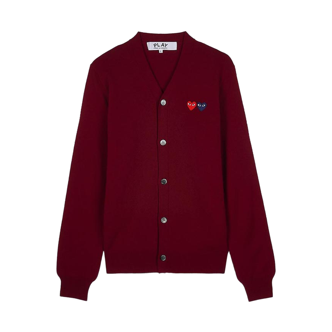AX-N058-051-4 Play Comme des Garcons Double Heart Cardigan Burgundy