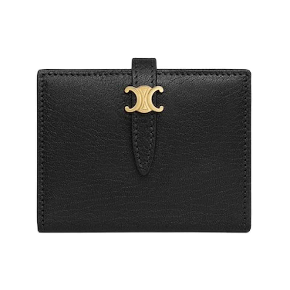 L101O3GVE-38NO Celine Bi-Fold Card Holder Triomphe Pontet in Goatskin Black