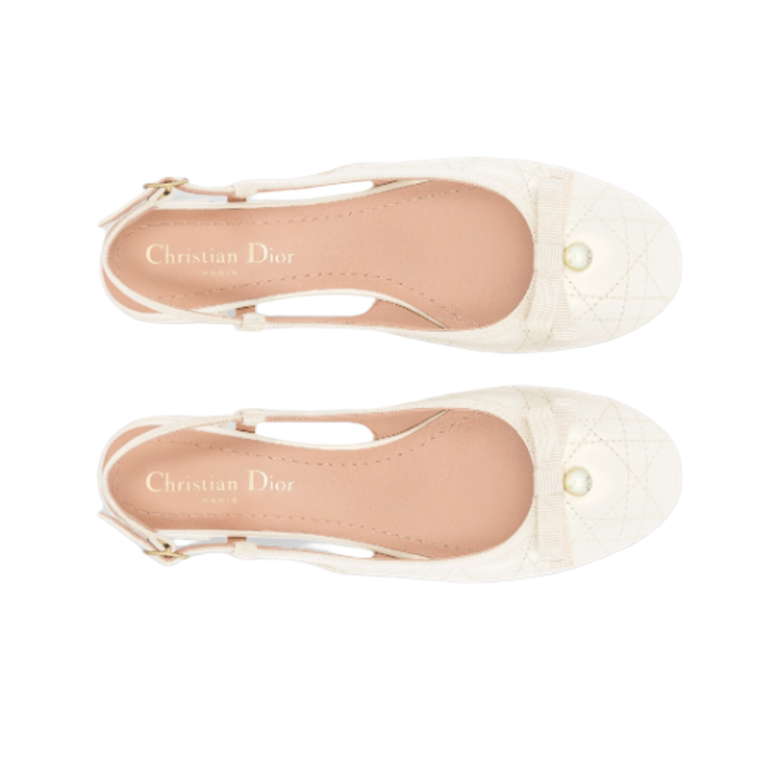 (W) 디올 까나쥬 램스킨 발레 슬링백 펌프스 펄레센트 화이트((W) Dior Cannage Lambskin Ballet Slingback Pumps Pearlescent White) - 2