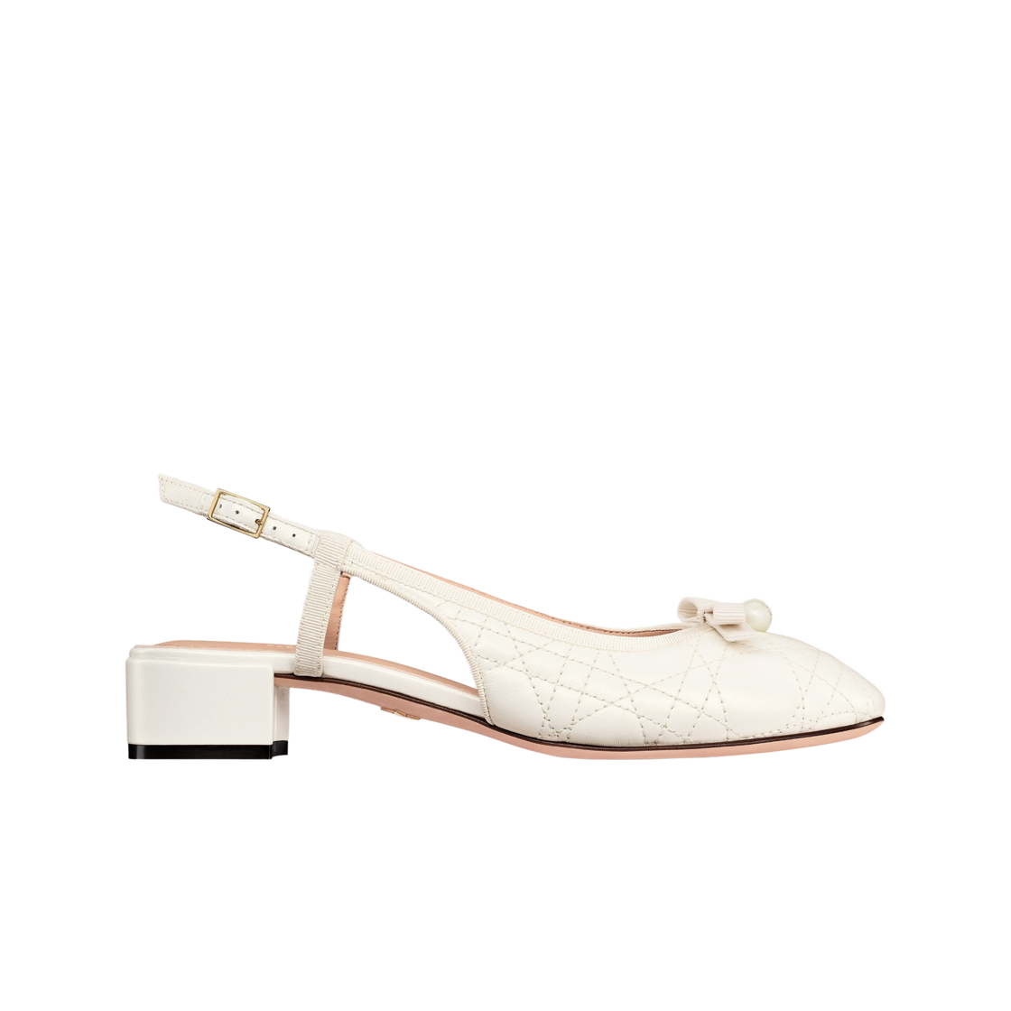 KCB968CQP-S48K (W) Dior Cannage Lambskin Ballet Slingback Pumps Pearlescent White
