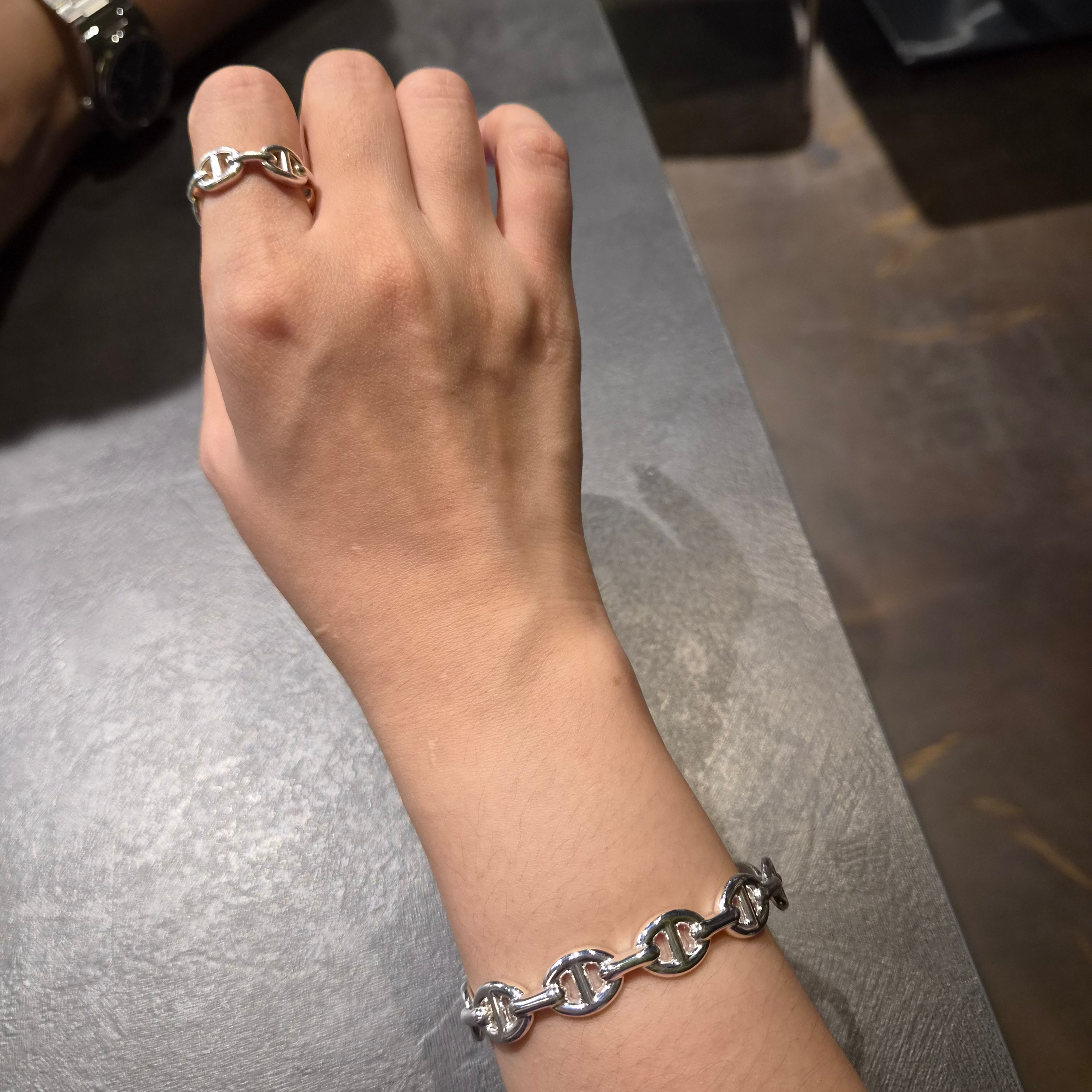 (W) Hermes Medium Chaine D'ancre Enchainee Bracelet Sterling Silver 착용 스타일