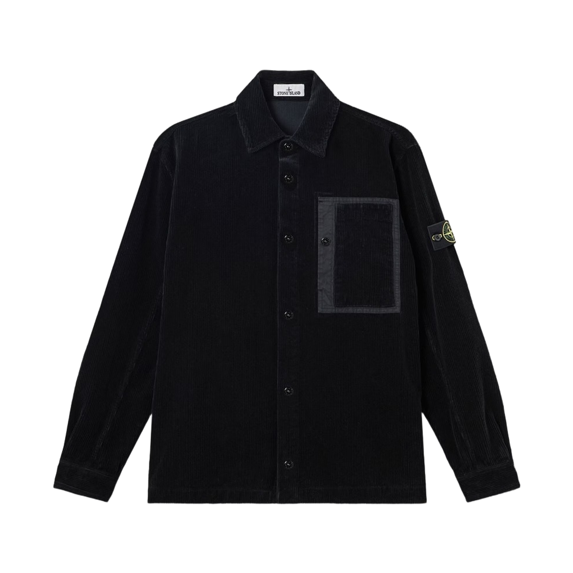 L2S1512000-16S0212-V0029 Stone Island 1200016 Organic Cotton Corduroy 800 Comfort Fit Snap-Front Overshirt with Chest Pockets Black - 26FW