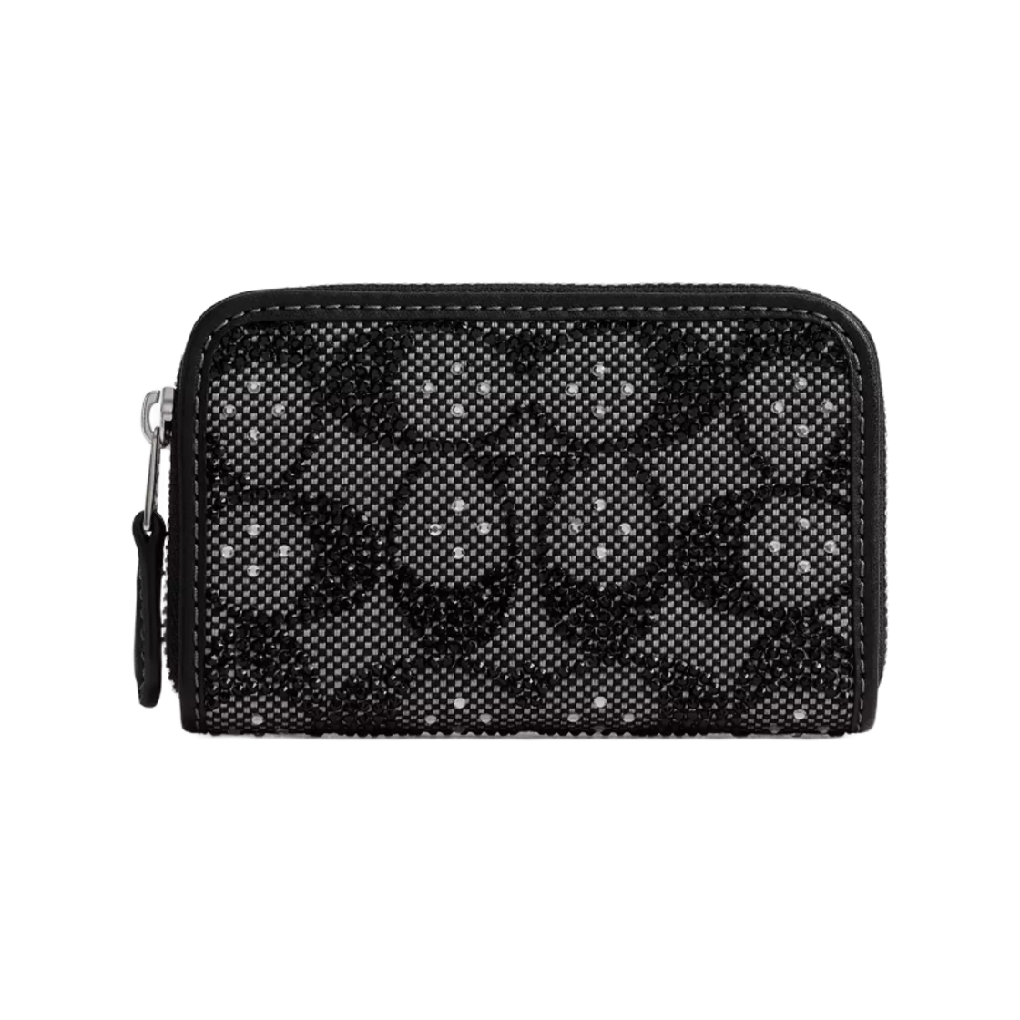 코치 에센셜 크리스탈 시그니쳐 자카드 스몰 집 어라운드 카드 케이스 실버 블랙(Coach Essential Small Zip Around Card Case in Crystal Signature Jacquard Silver Black)