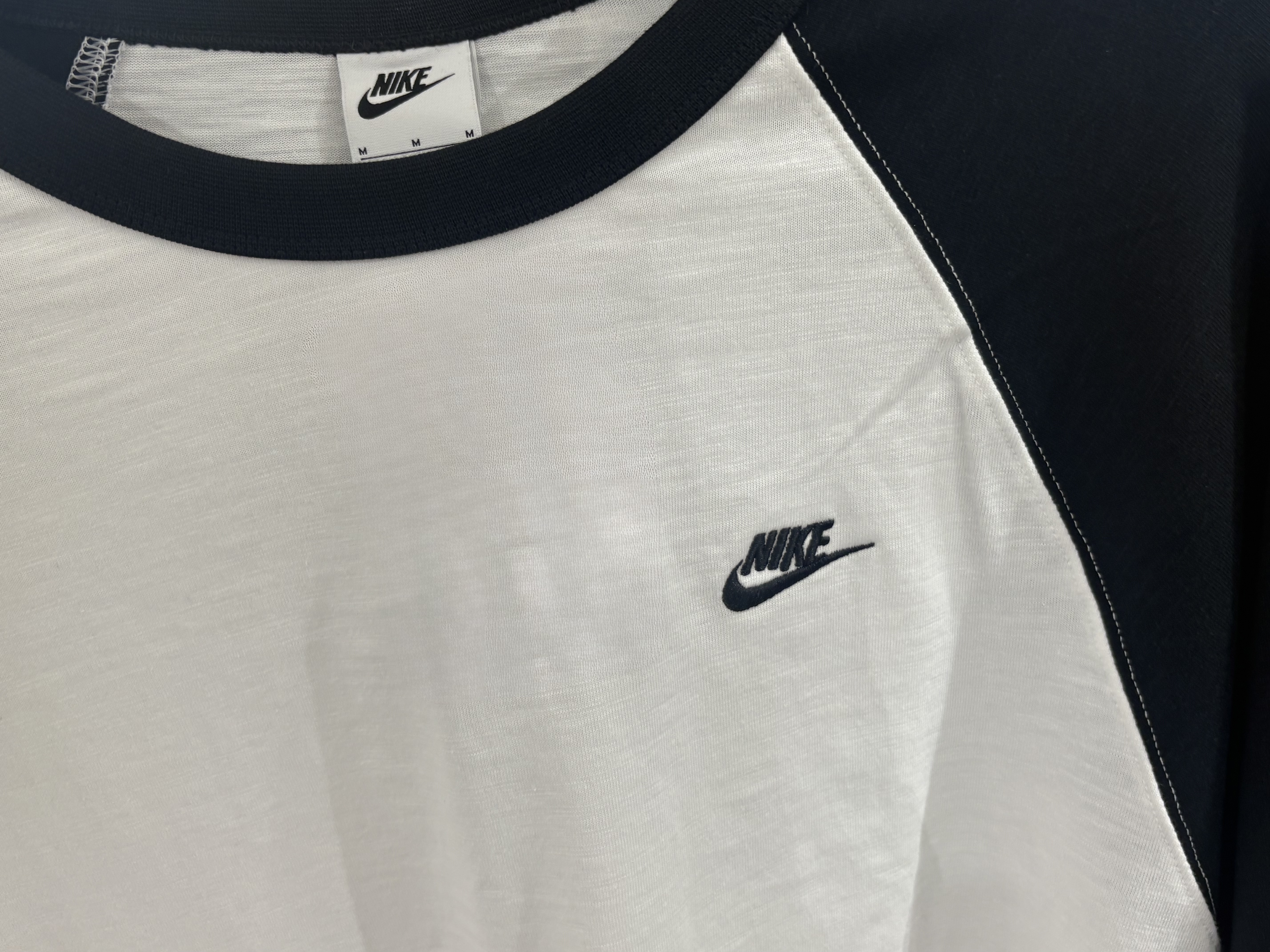 Nike NSW Club 3/4 Sleeve Raglan Top Black White - Asia 착용 스타일