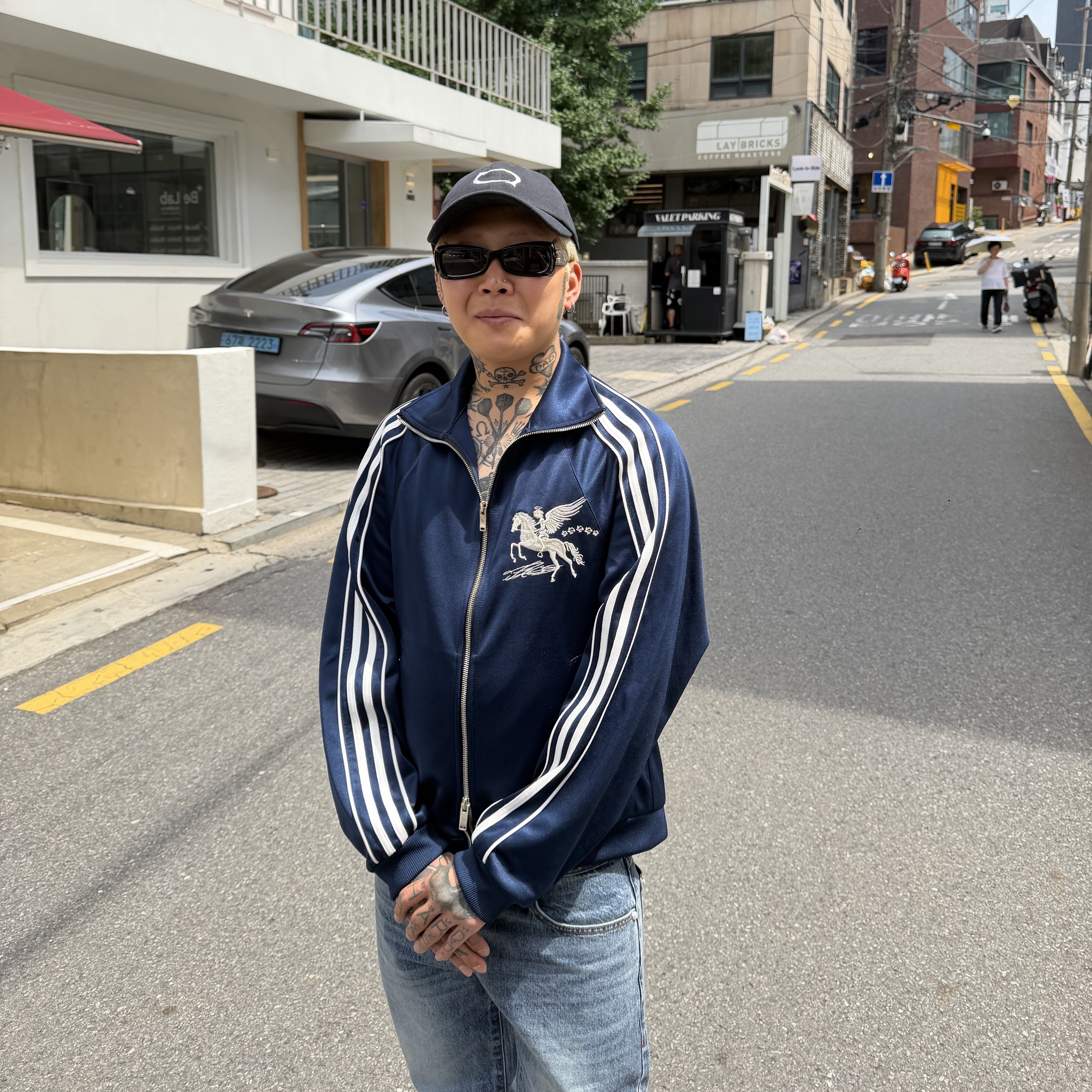 NOFAKESHIT Pure Denim, [트리플적립] PACOSPLY Falling Angel Sports Jacket Navy 착용 스타일 - 3