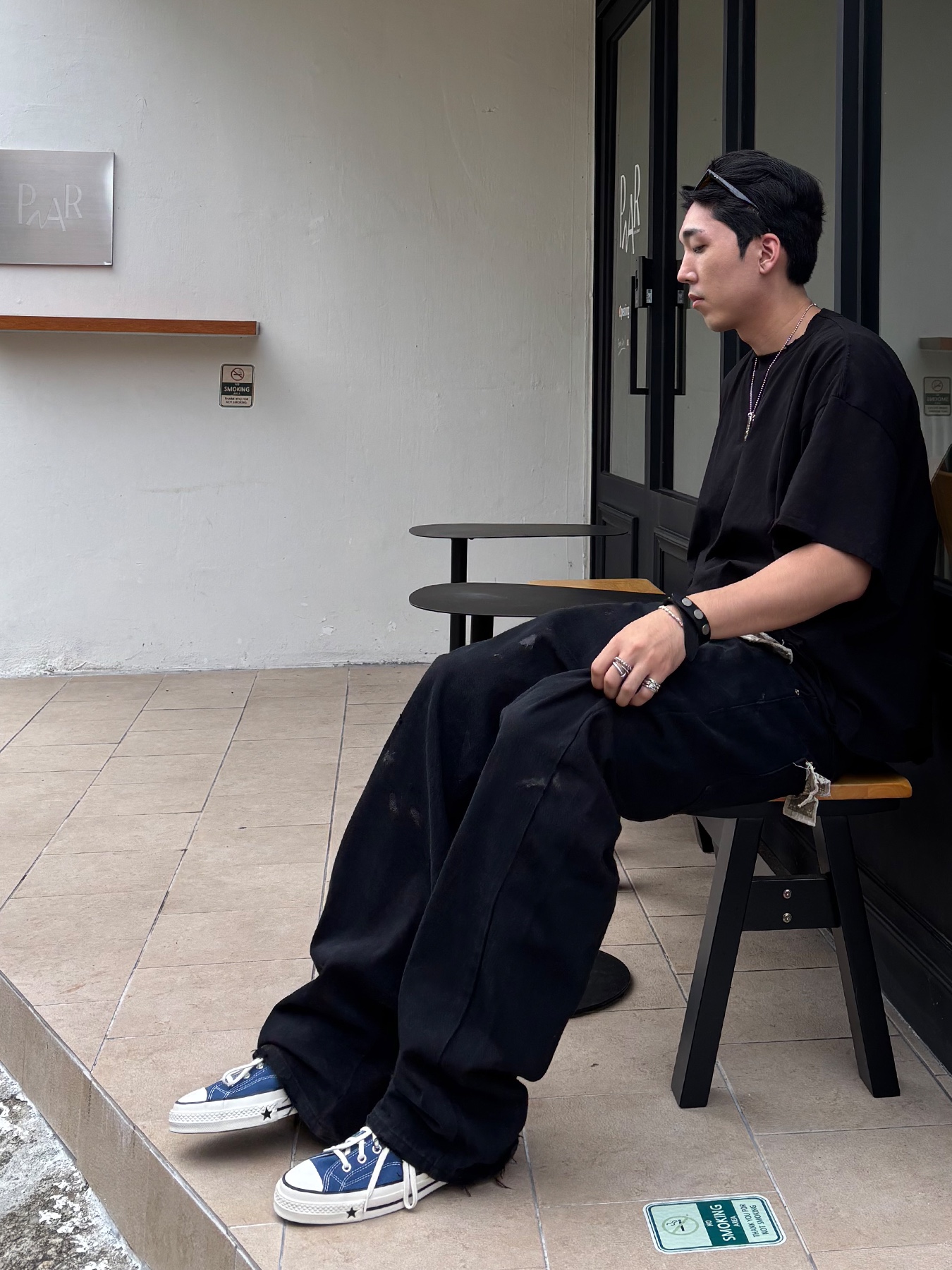 Converse Chuck 70 Ox Vintage Canvas Rush Blue, Hommless $13 Bill Pocket Pants Black 착용 스타일 - 1