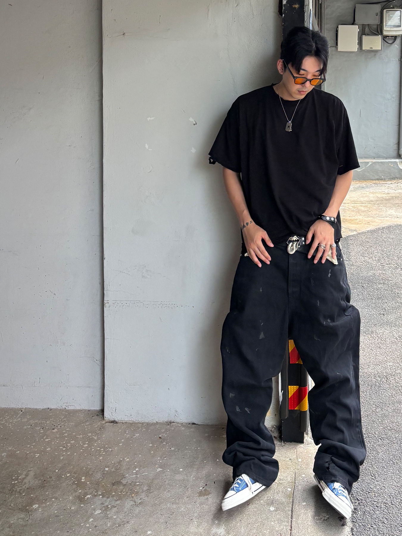 Converse Chuck 70 Ox Vintage Canvas Rush Blue, Hommless $13 Bill Pocket Pants Black 착용 스타일 - 2