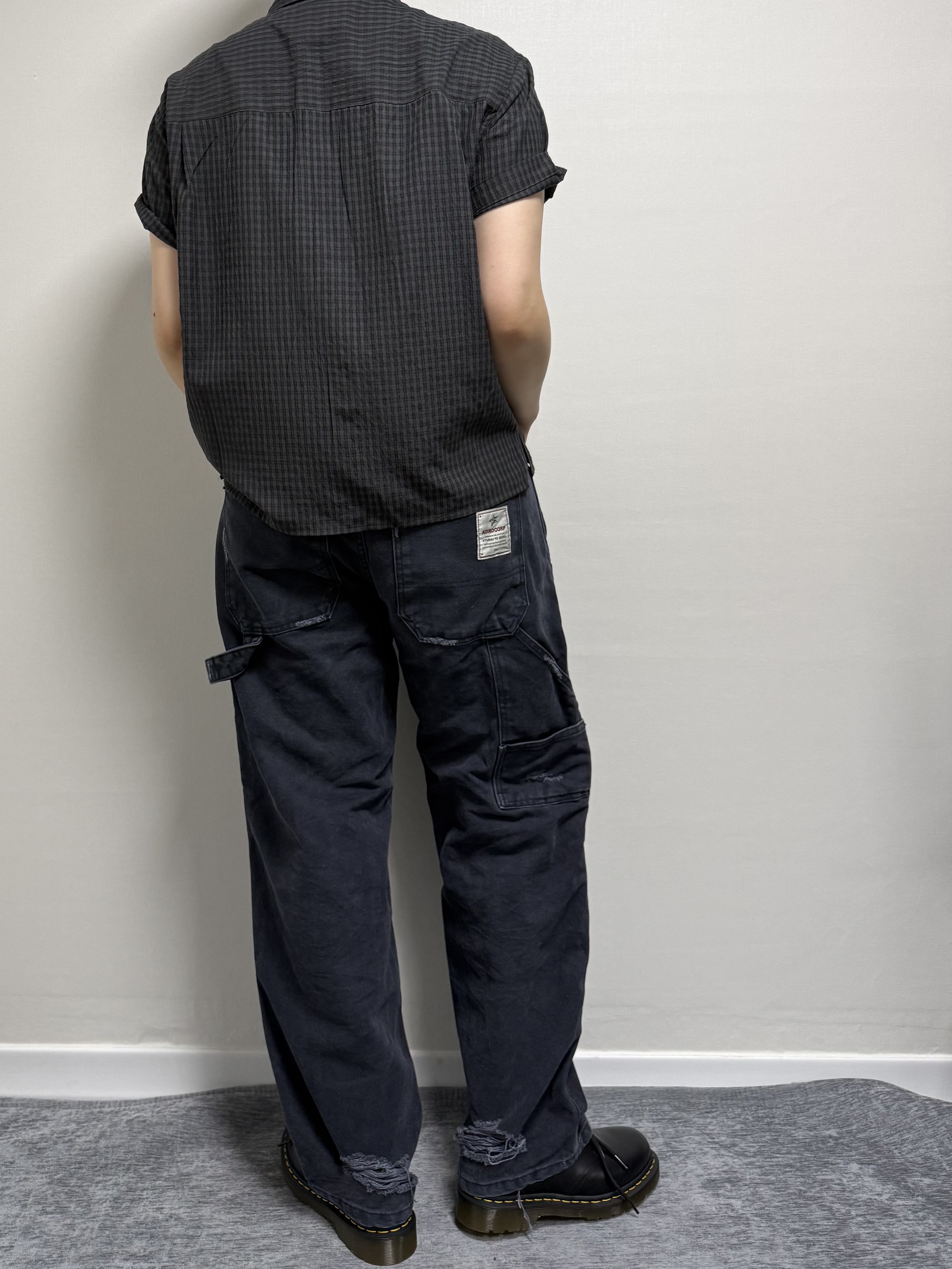 Dr. Martens 1461 Smooth Black, Aoiro x TRSC VTG Double Knee Pants Old Navy 착용 스타일 - 2