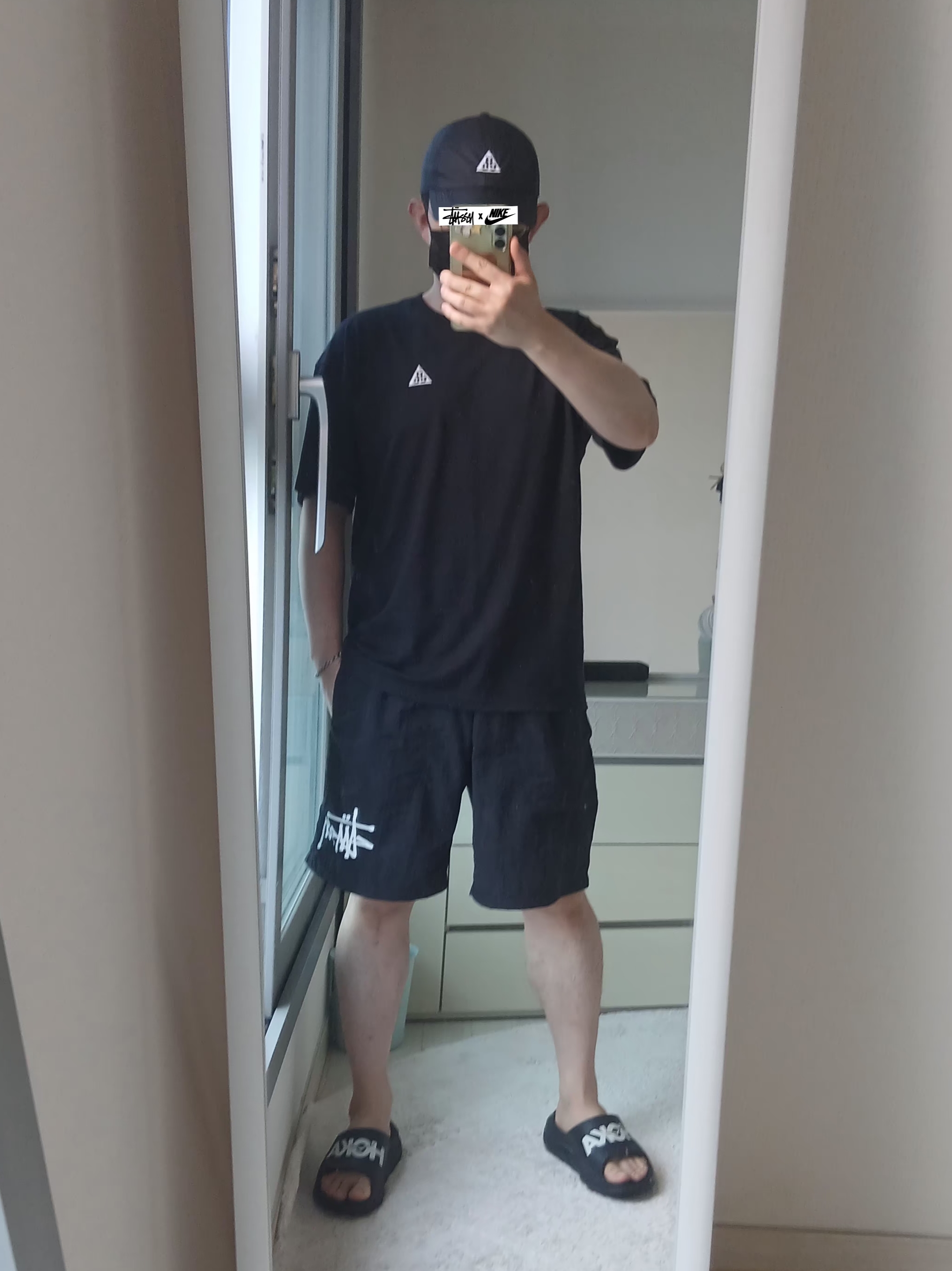 Nike ACG Trail Cap Black, Stussy Big Stock Water Shorts Black 착용 스타일 - 4
