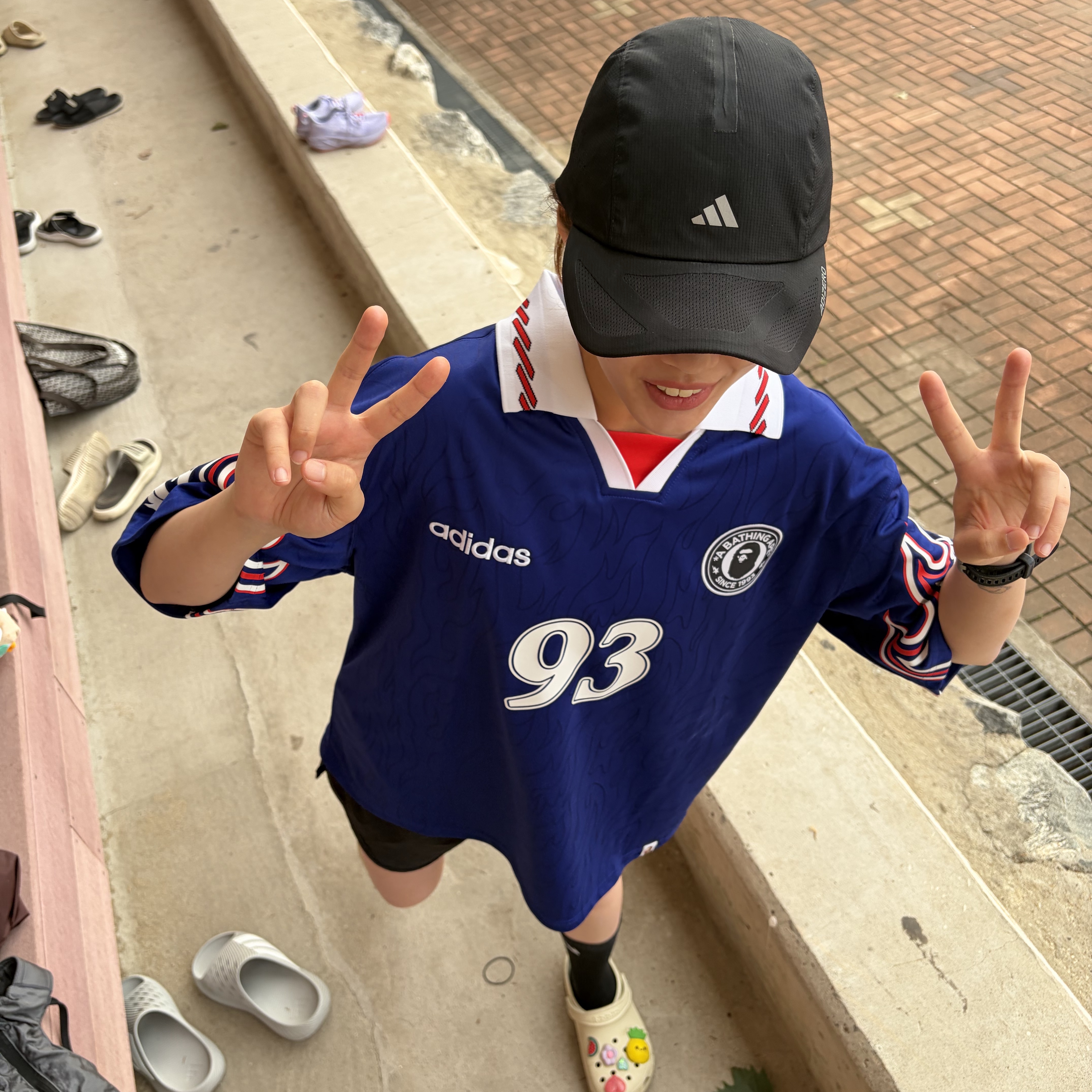 Adidas x BAPE Short Sleeve Flames Jersey Japan Blue - KR Sizing (Non Marking Ver.) 착용 스타일