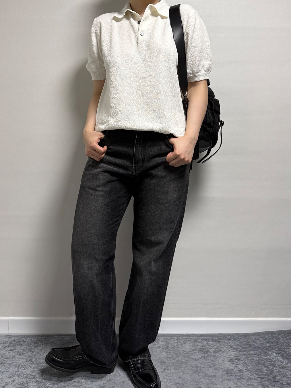 Haruta HS-906 Penny Loafer Black 착용 스타일 - 1
