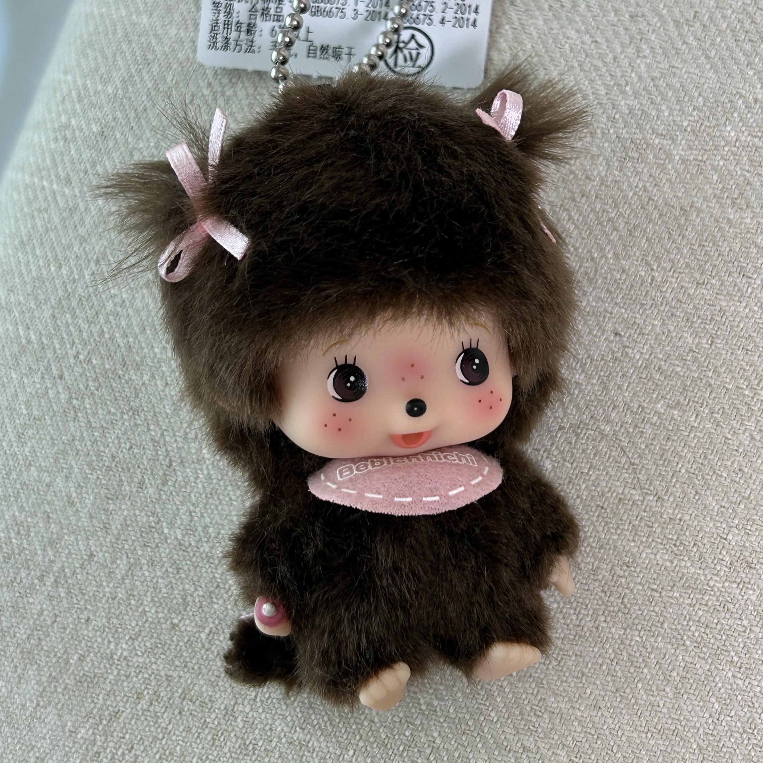 Monchhichi Bebichhichi Bighead SS Girl Key Chain Pink 착용 스타일