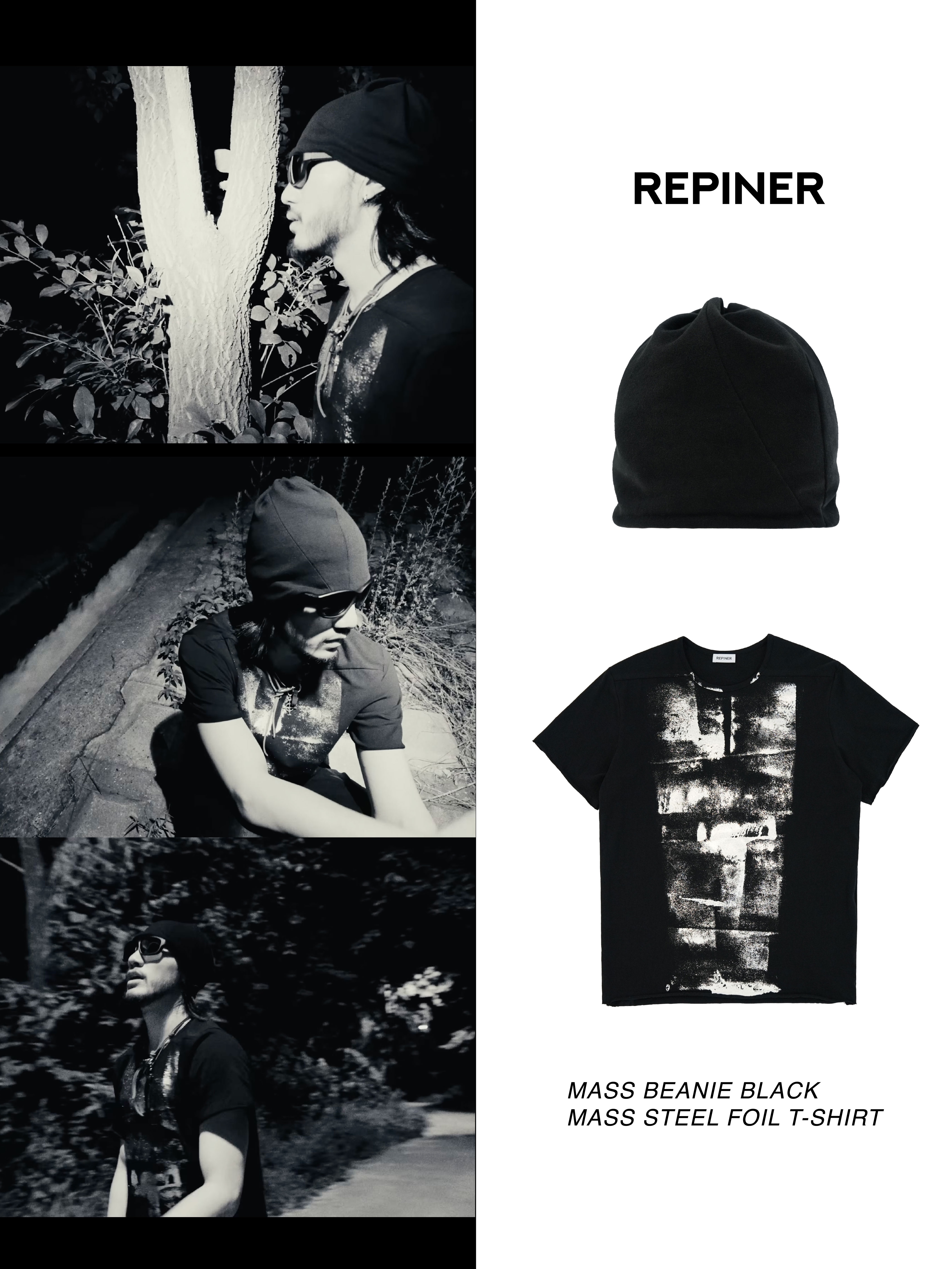 REPINER Mass Beanie Black, REPINER Mass Steel Foil T-Shirt Black 착용 스타일