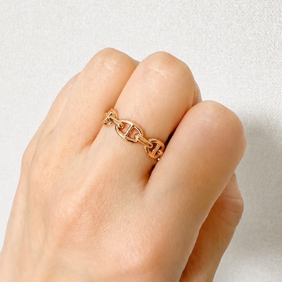 (W) Hermes Small Chaine D'Ancre Enchainee Ring Rose Gold 착용 스타일
