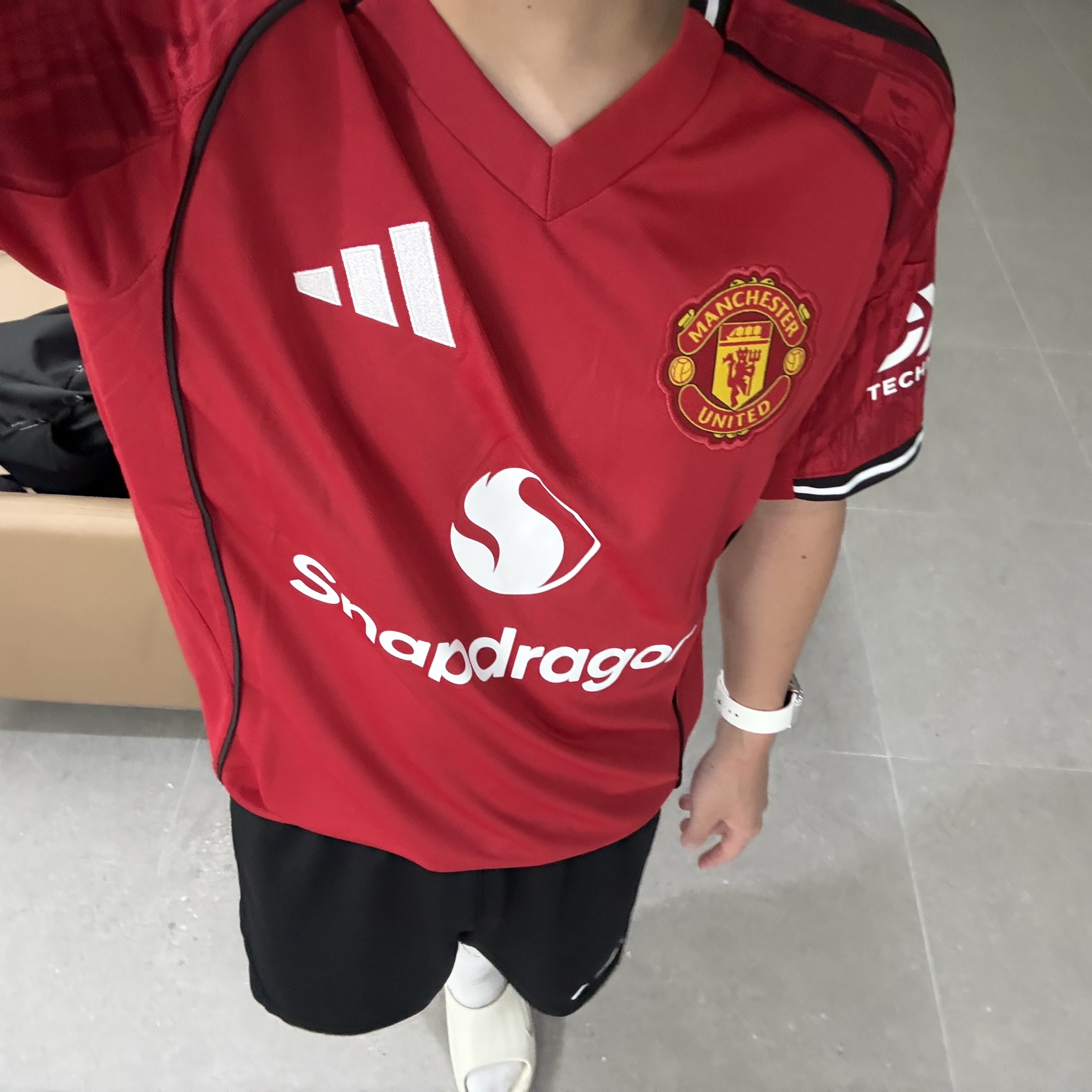 Adidas Manchester United 2025/26 Home Jersey Mufc Red - KR Sizing (Non Marking Ver.), Nike Dri-Fit Park 3 Shorts Black 착용 스타일 - 1