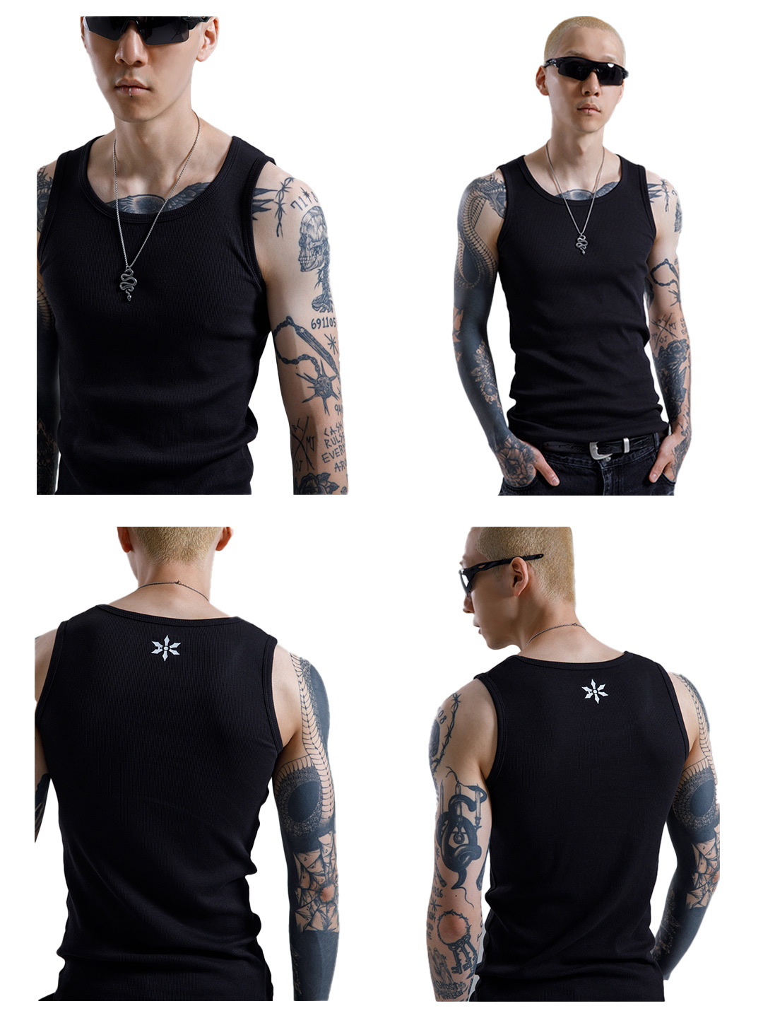 AX CONNECTION Destroyed Connector Embroidered Oversized T-Shirt Washed Black, AX CONNECTION Connector Embroidered Oversized T-Shirt Black 착용 스타일 - 4