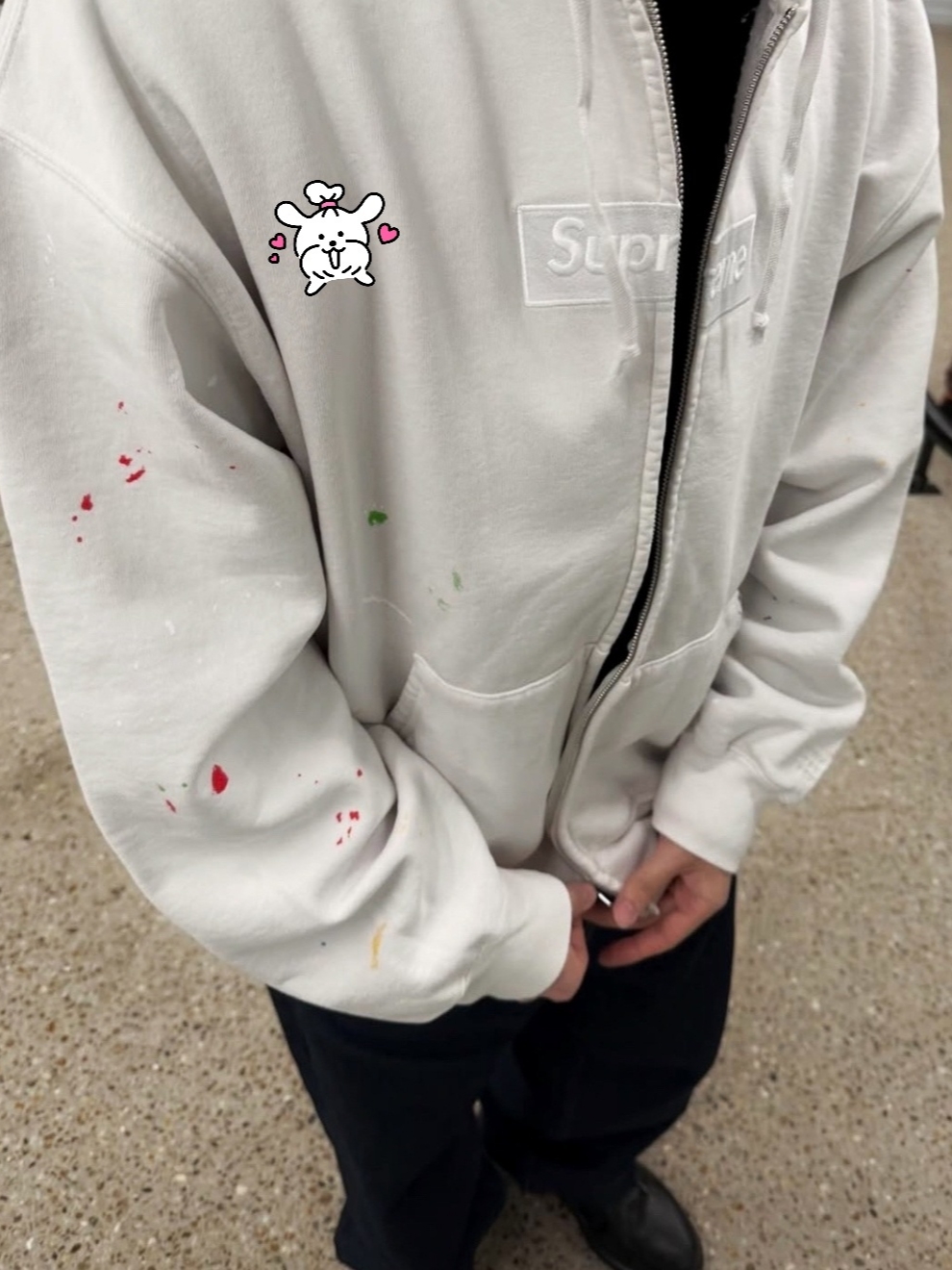 Supreme x MM6 Maison Margiela Box Logo Zip Up Hooded Sweatshirt White - 26SS 착용 스타일