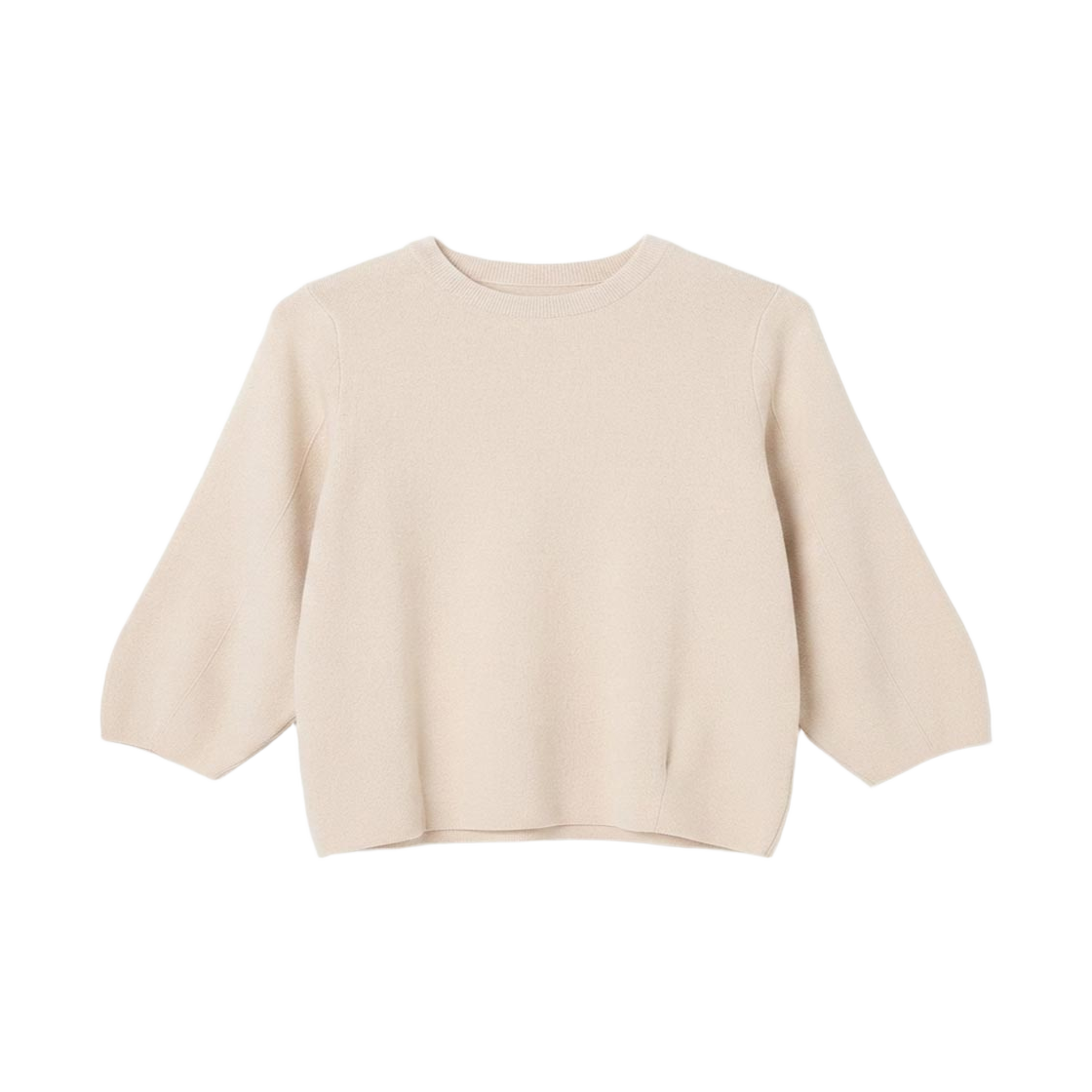 지크립 라운드넥 핀턱 7부 퍼프소매 니트 티셔츠 아이보리(GCLIP Round Neck Pintuck Three-Quarter Puff Sleeved Knitwear T-Shirt Ivory) - 2