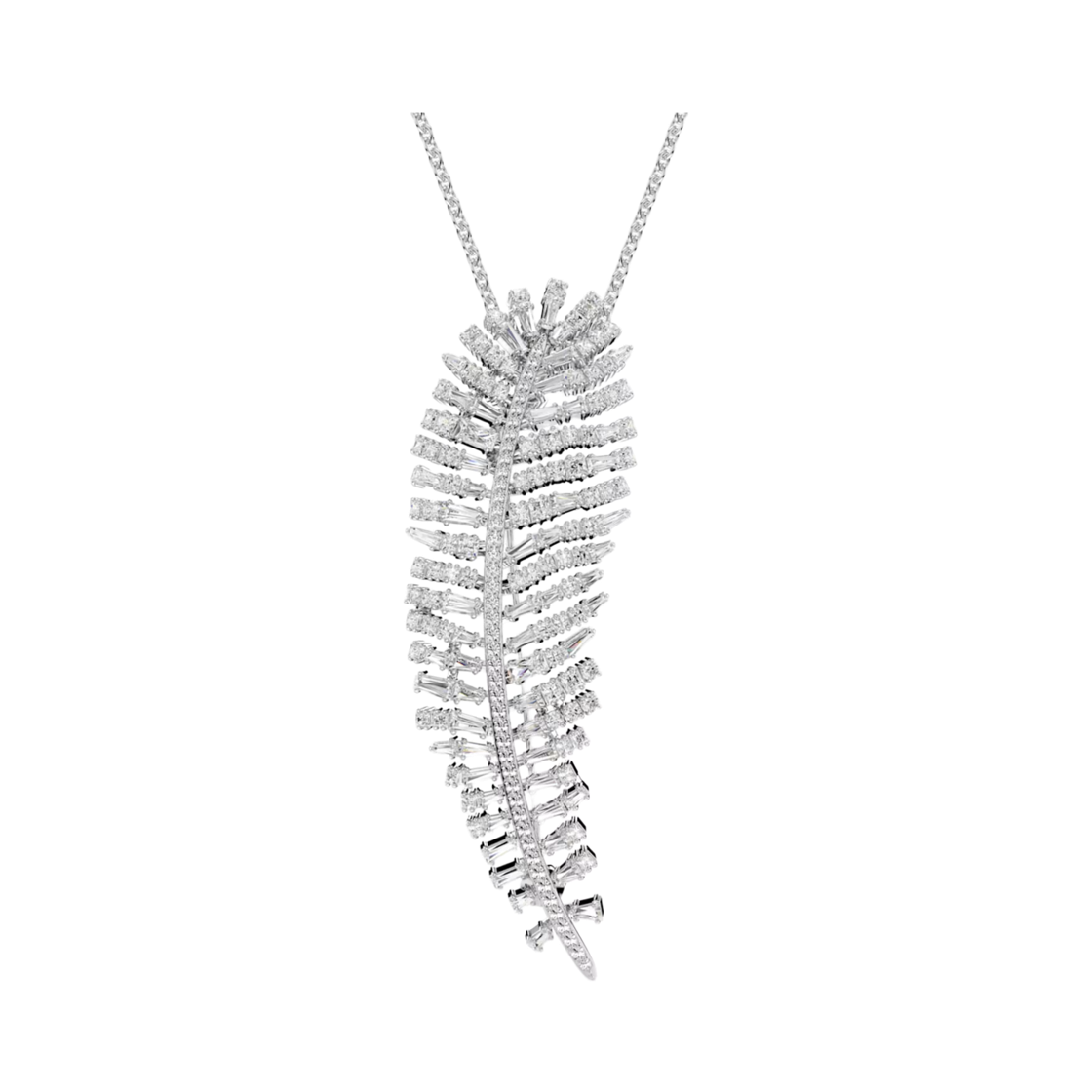 5749209 (W) Swarovski Vienna Pendant & Brooch Mixed Cut Feather White Rhodium Plated