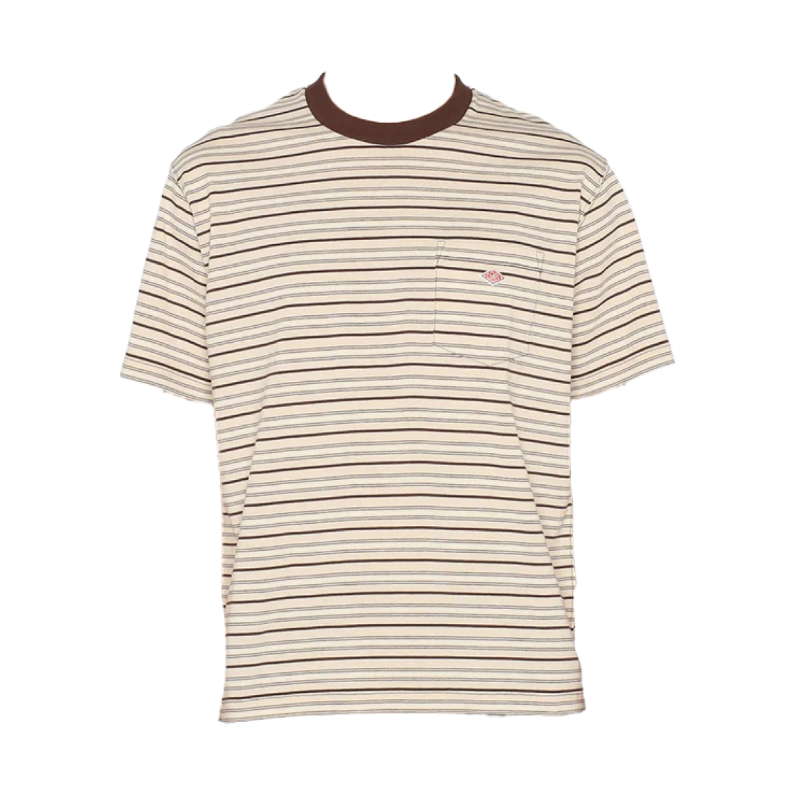 단톤 스트라이프 숏슬리브 포켓 티셔츠 베이지 브라운 멀티(Danton Stripe Short Sleeve Pocket T-Shirt Beige Brown Multi)