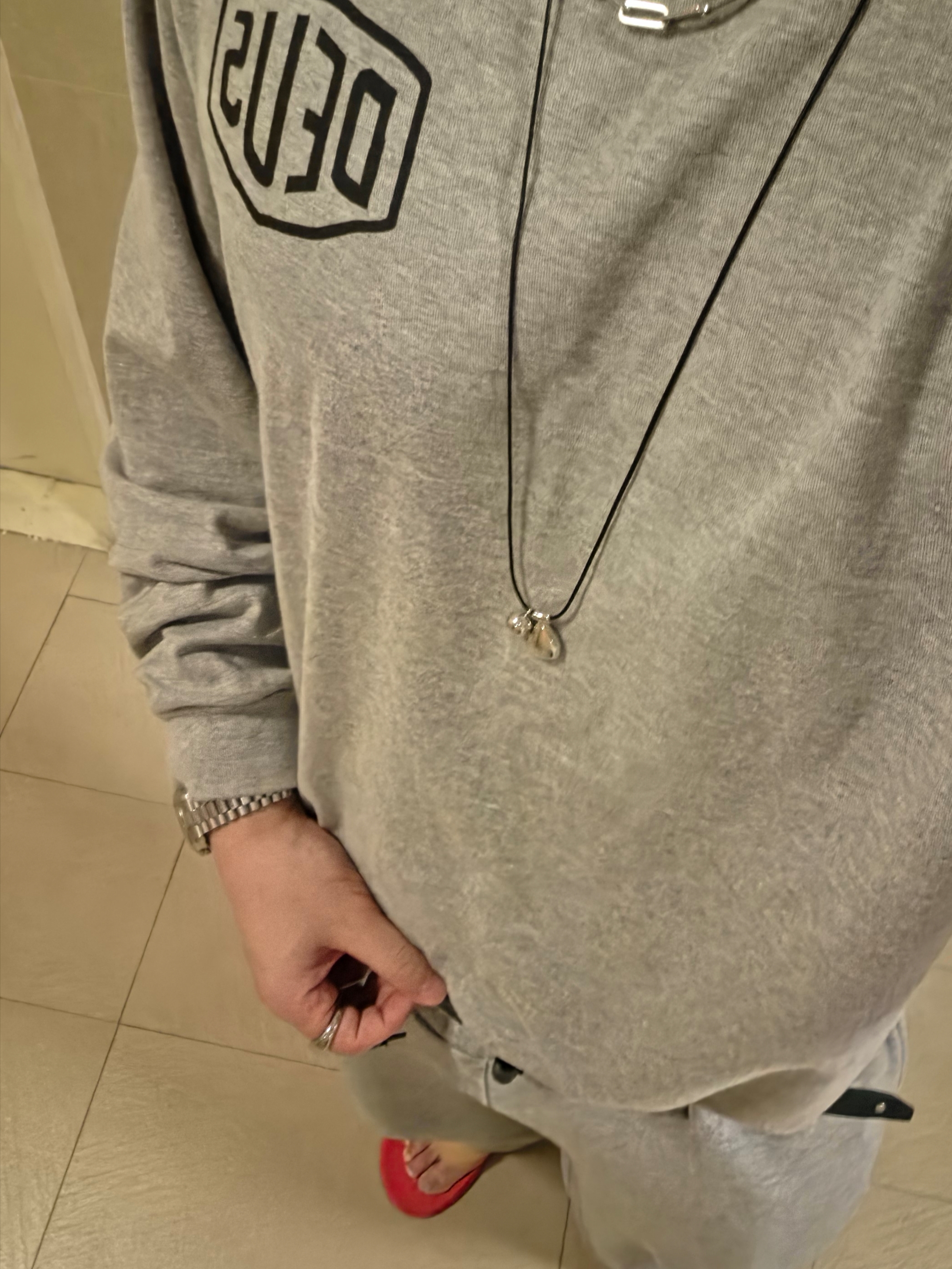 Deus Ex Machina Seoul College Address Long Sleeve T-Shirt M Grey 착용 스타일 - 2