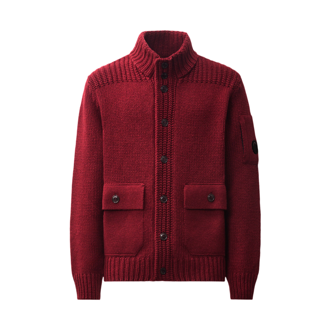 21CMKN068A110149A592 C.P. Company Lambswool Lens Button Sweater Andorra Red - 26FW